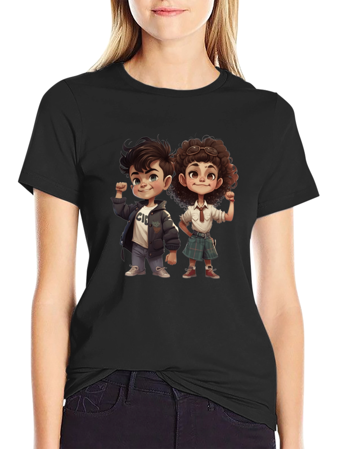 Cartoon Kids Graphic Tee - Black