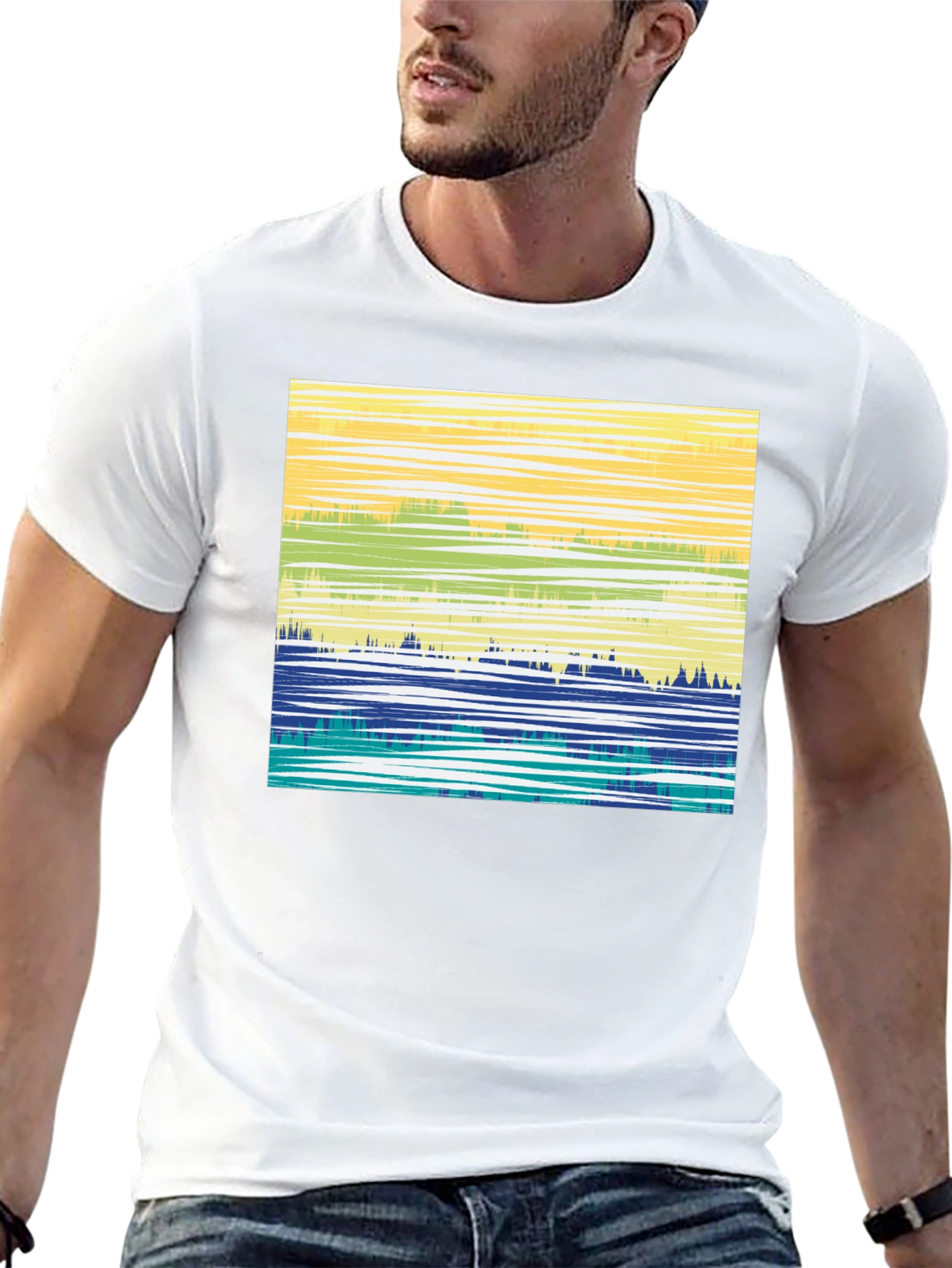 Abstract Horizon Graphic T-Shirt - Black