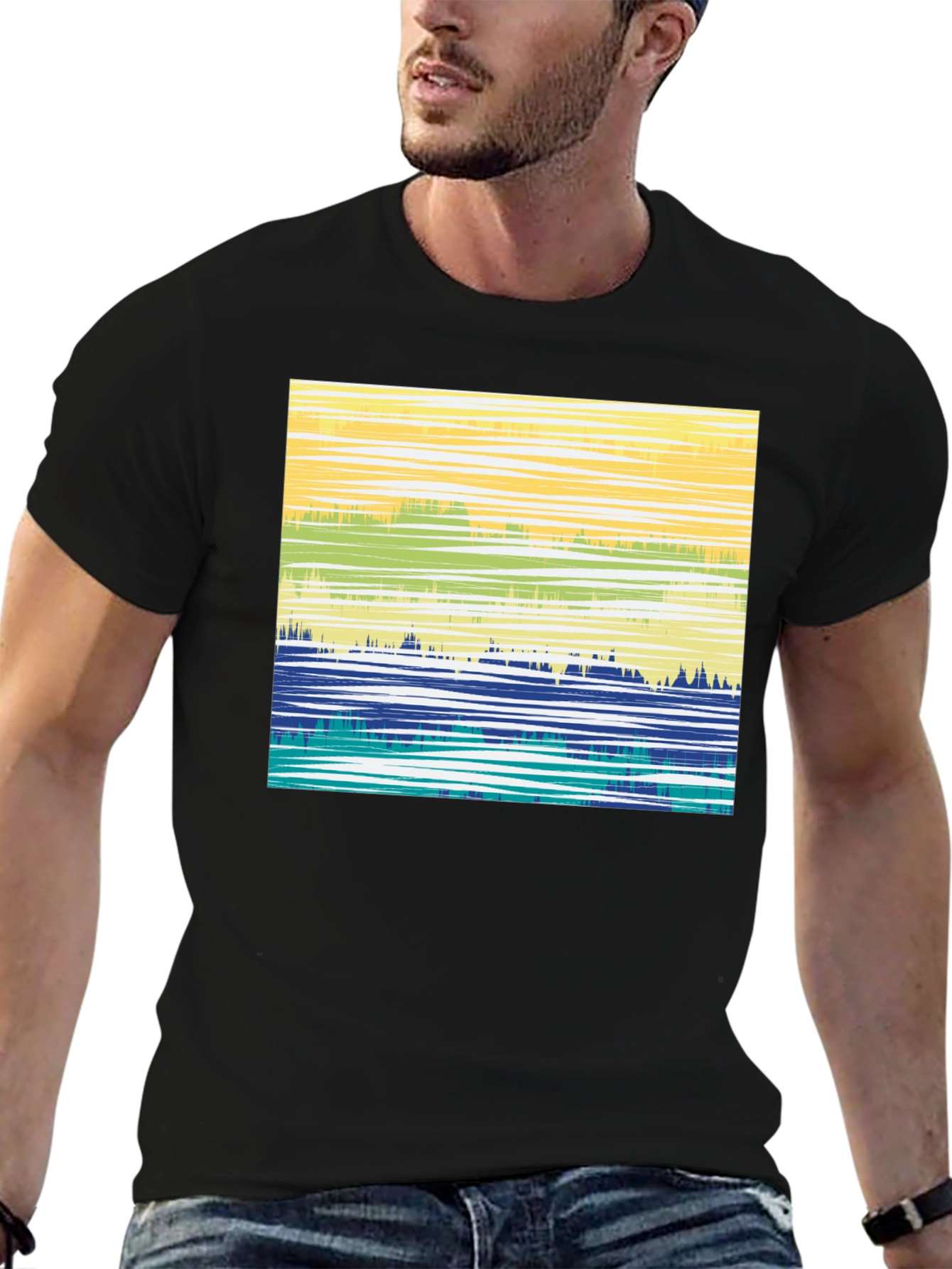 Abstract Horizon Graphic T-Shirt - Black