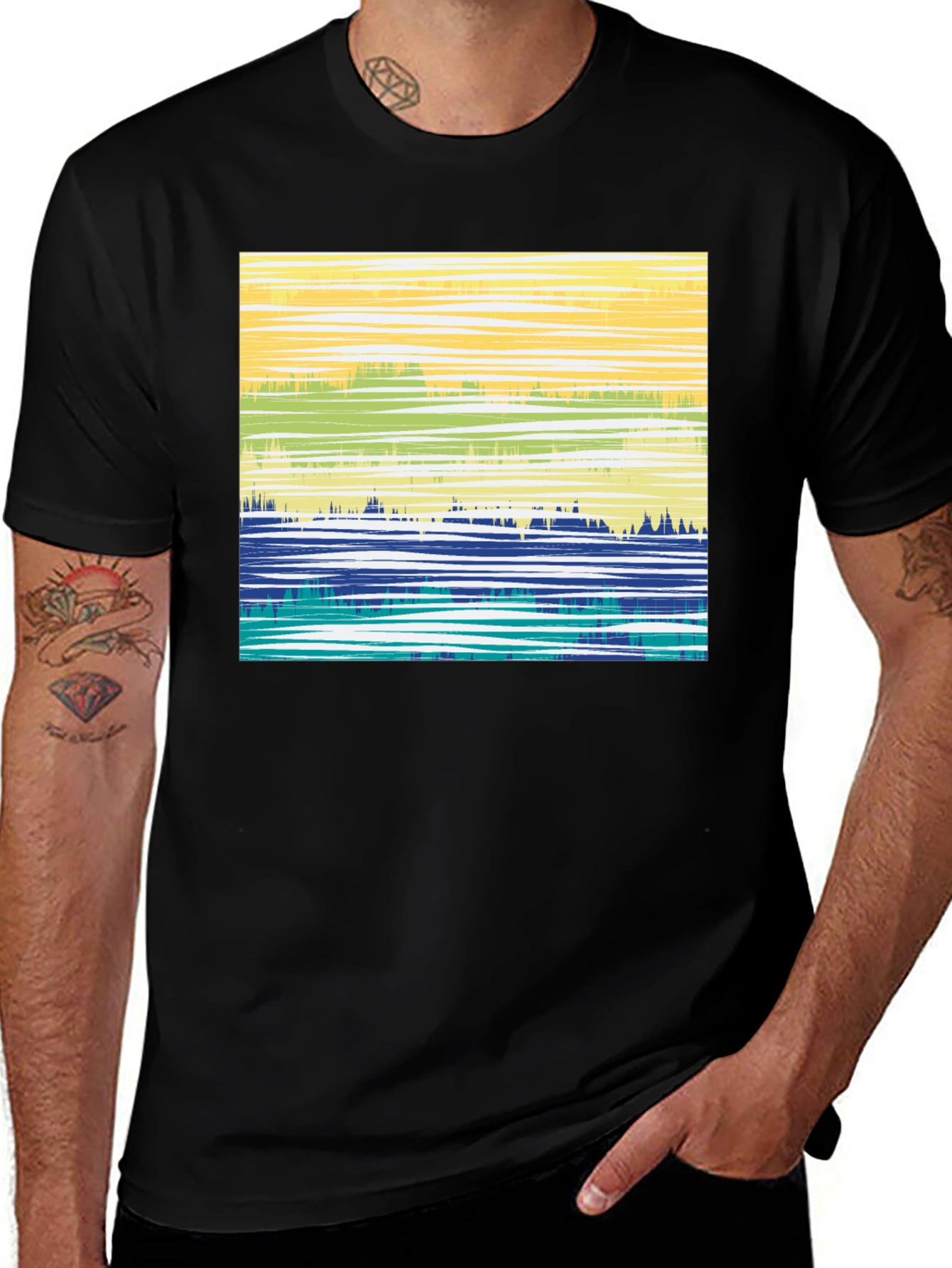 Abstract Horizon Graphic T-Shirt - Black