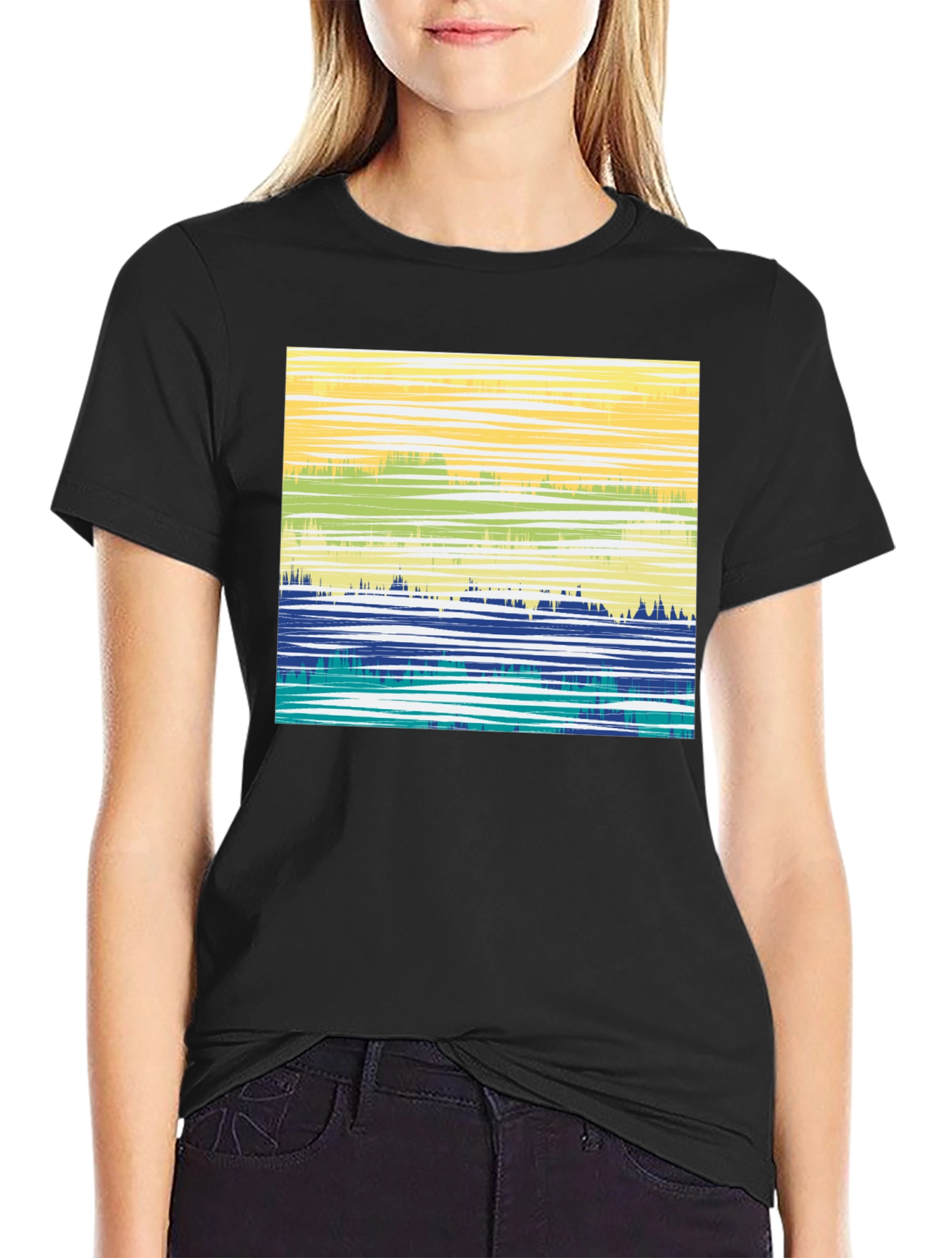 Abstract Horizon Graphic T-Shirt - Black