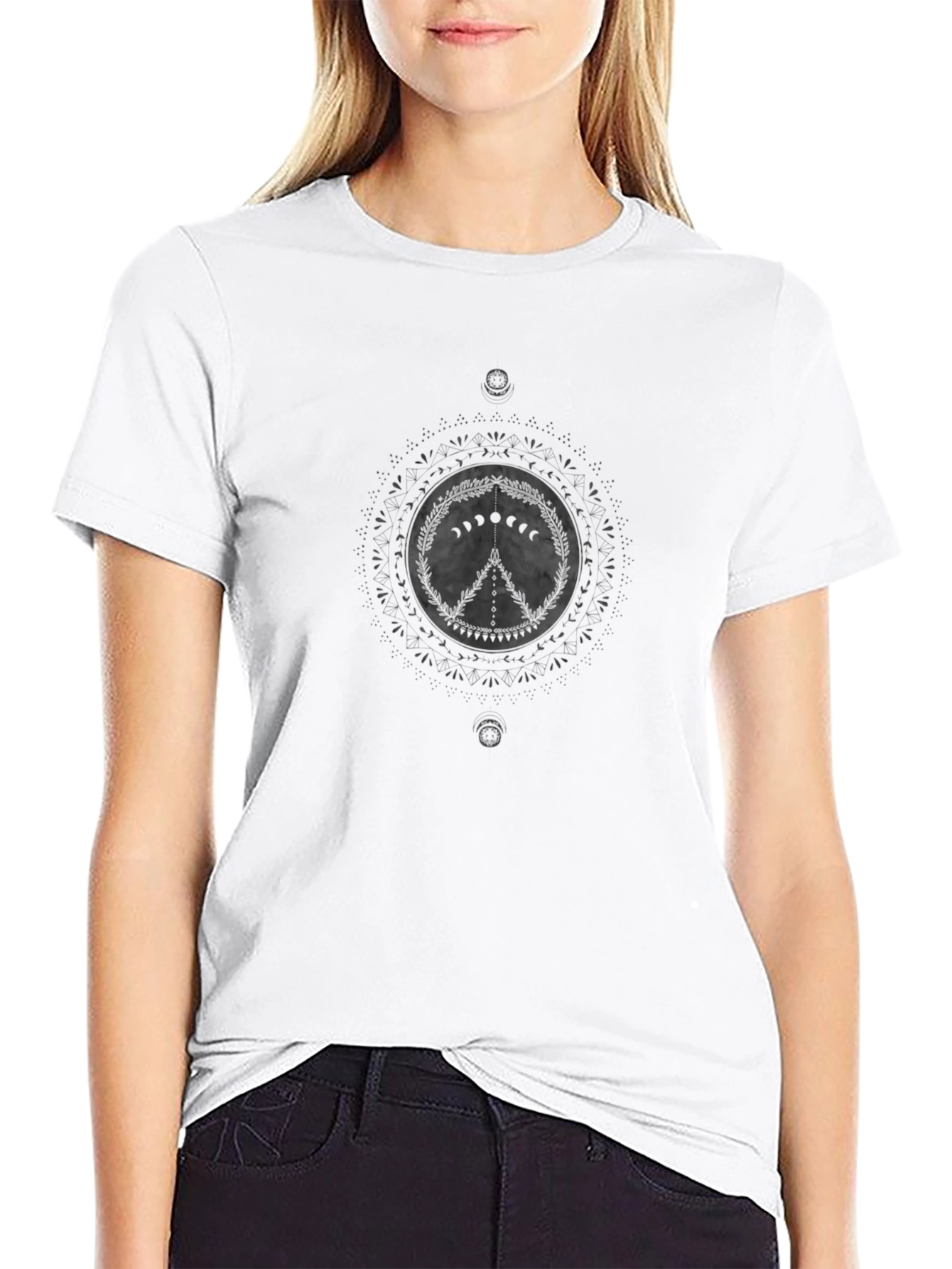 Peace Sign Moon Phase Graphic Tee - Black