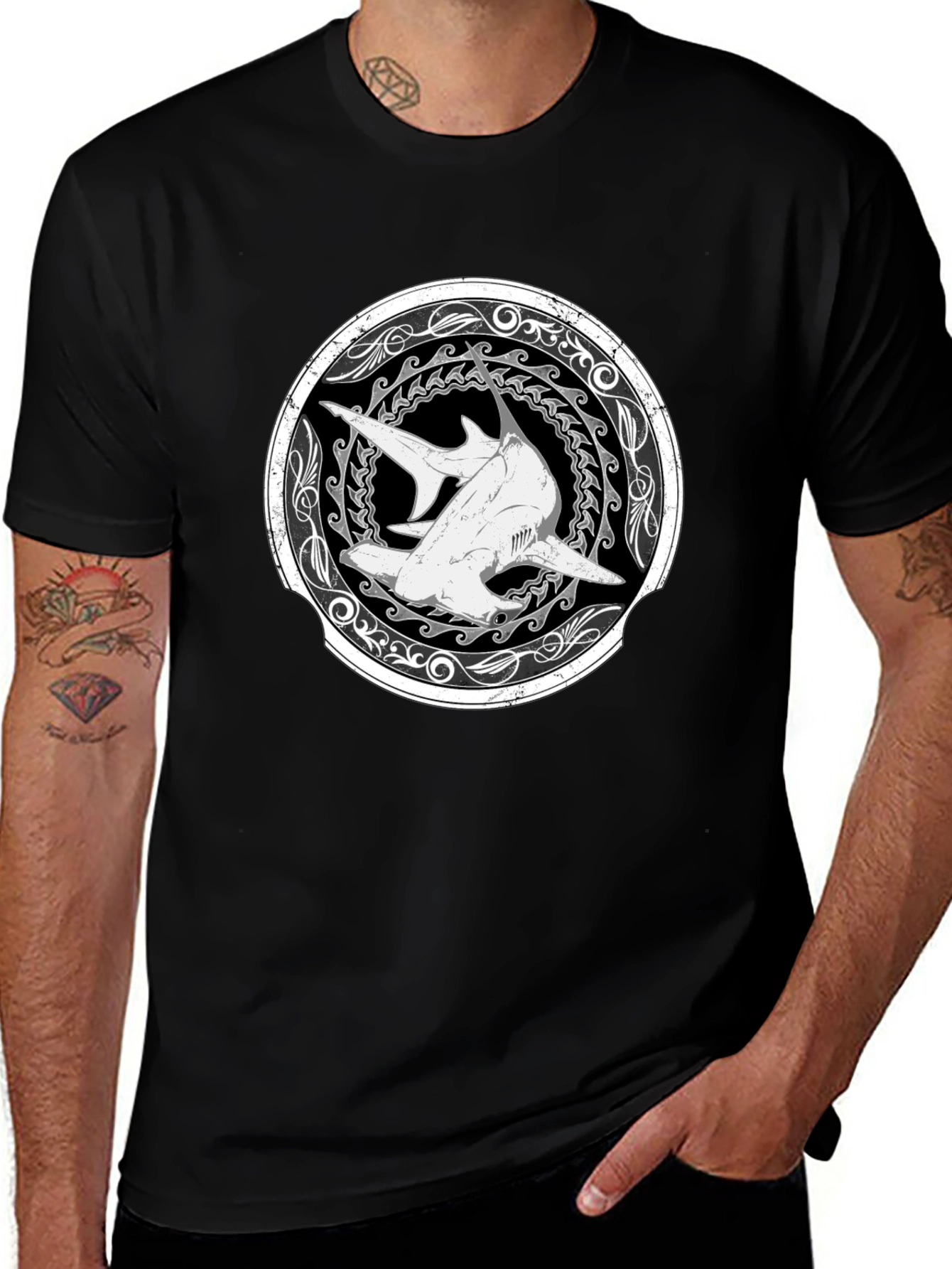 Hammerhead Shark Graphic T-Shirt - Black