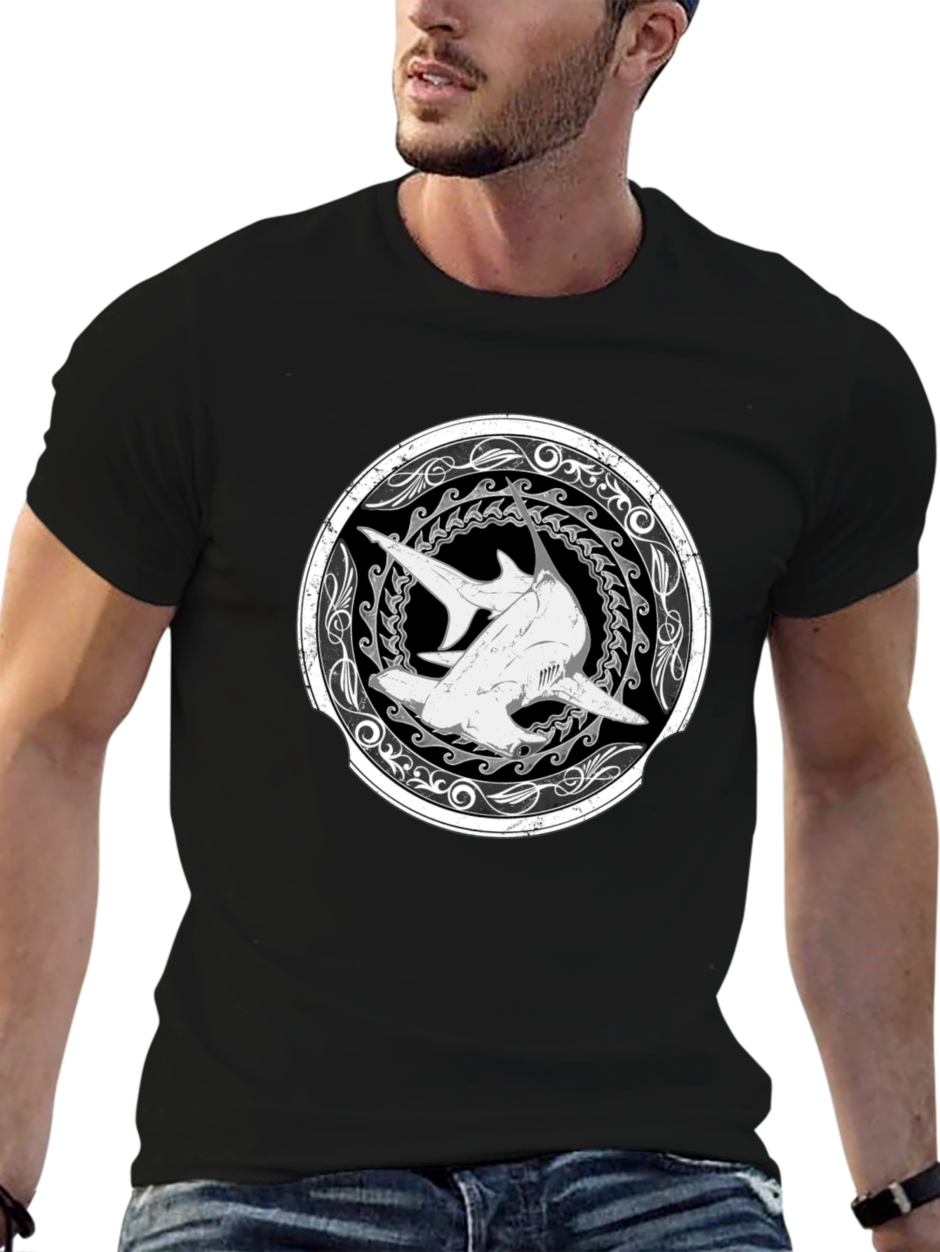 Hammerhead Shark Graphic T-Shirt - Black