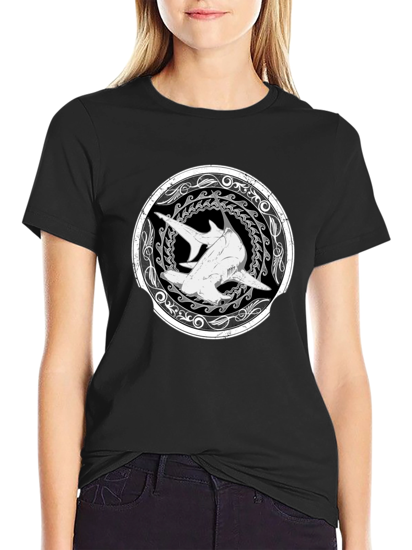 Hammerhead Shark Graphic T-Shirt - Black
