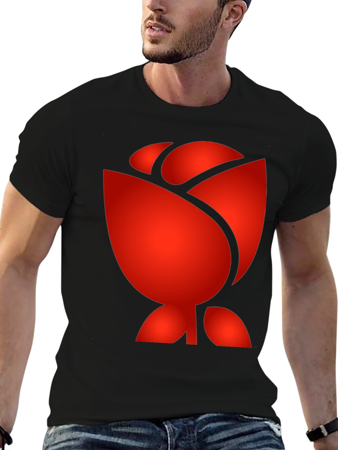Red Rose Graphic Print Black T-Shirt
