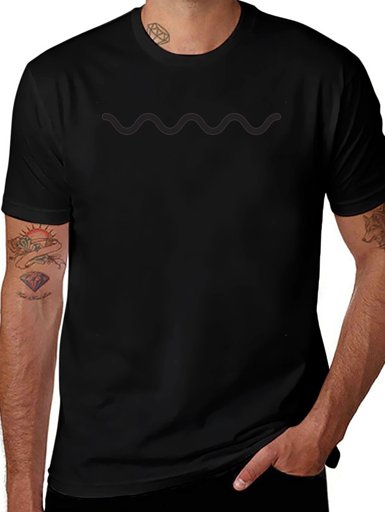 Minimalist Wave Design Black T-Shirt