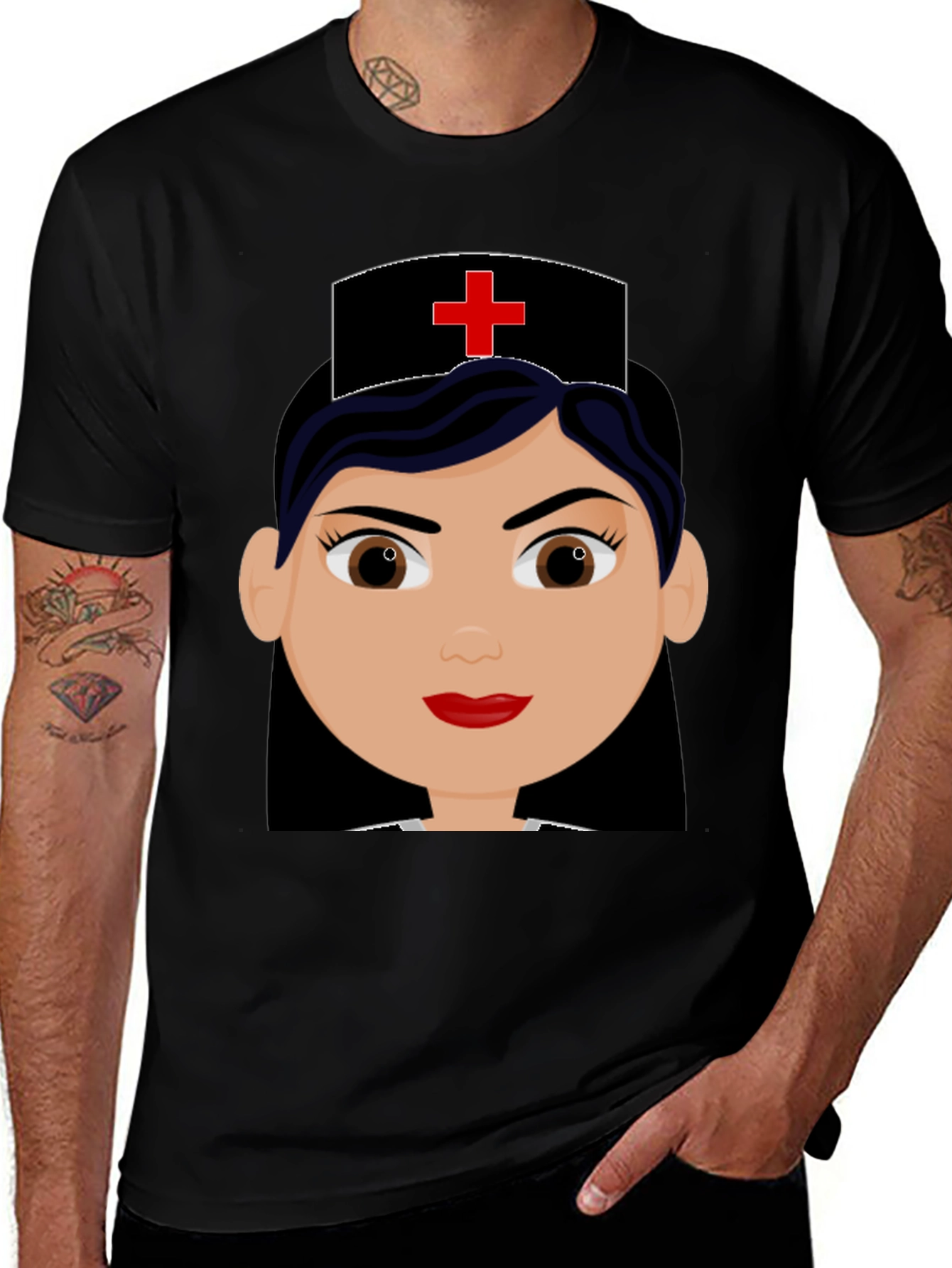 Nurse Cartoon Graphic Black Tee
