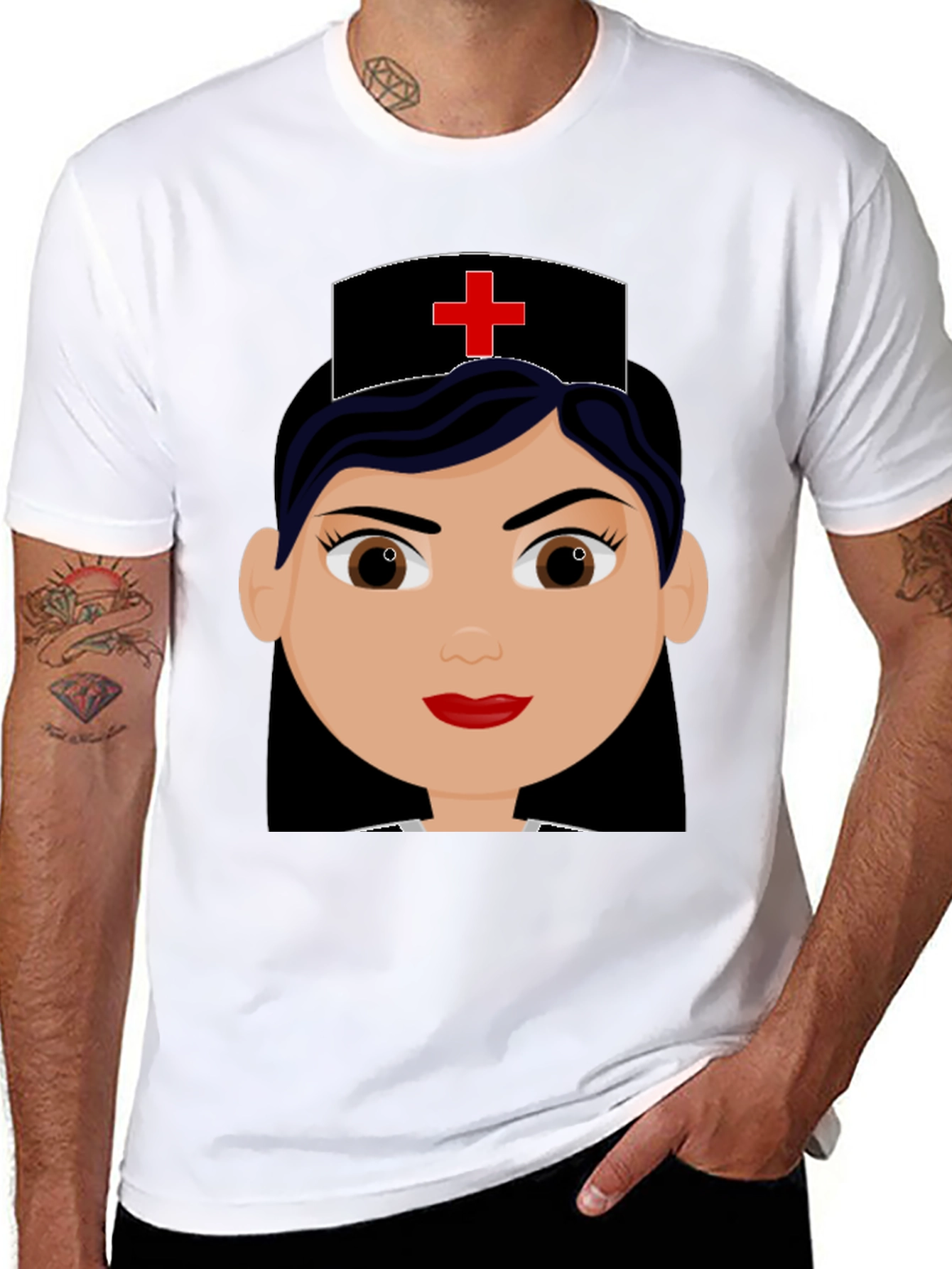 Nurse Cartoon Graphic Black Tee