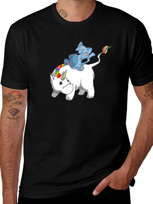 Unicorn & Cat Ride Graphic Tee - Black
