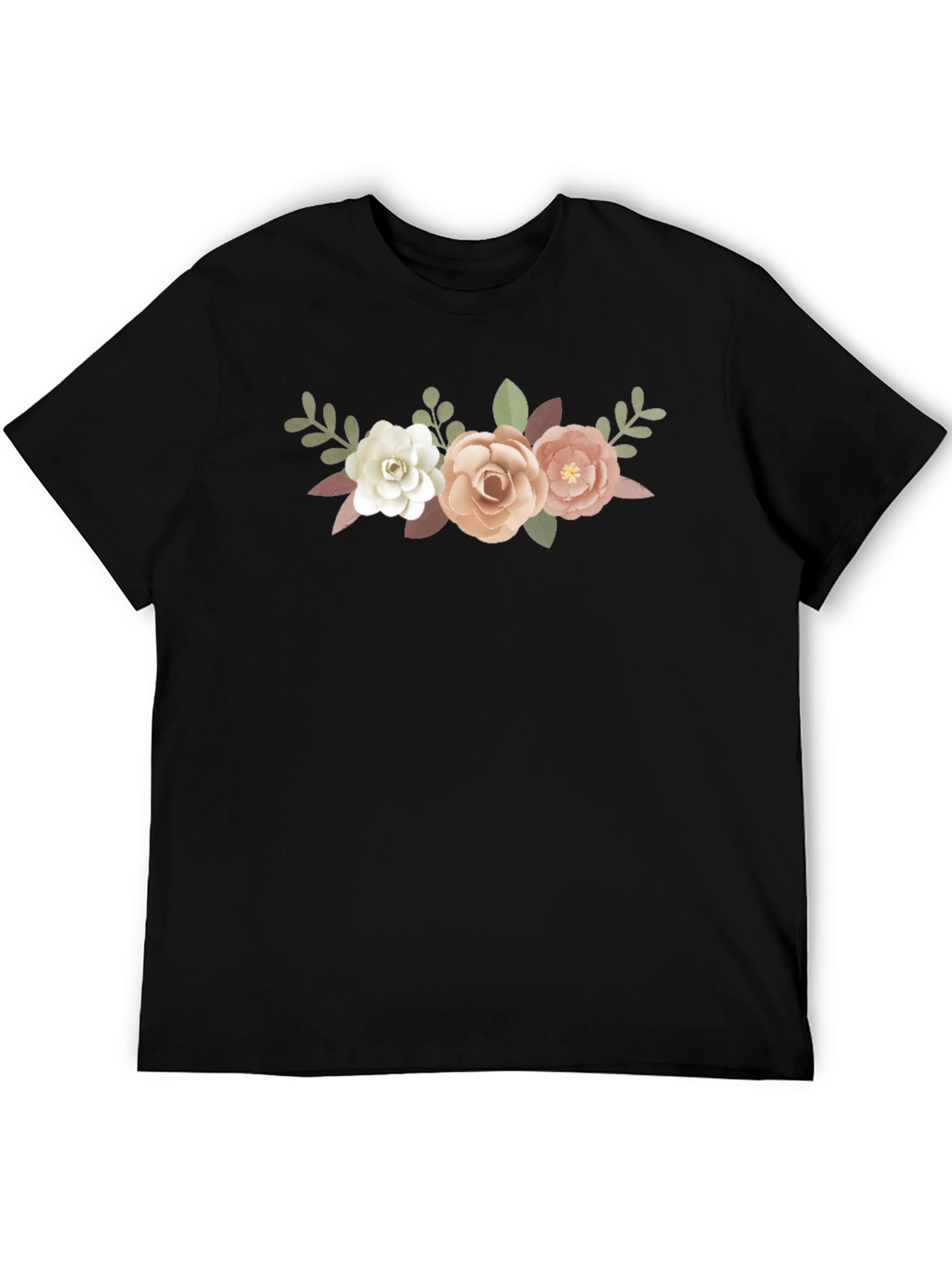 Floral Bouquet Graphic Tee - Black Cotton T-Shirt