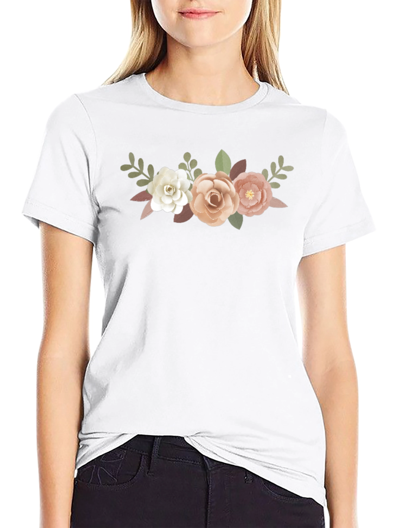 Floral Bouquet Graphic Tee - Black Cotton T-Shirt