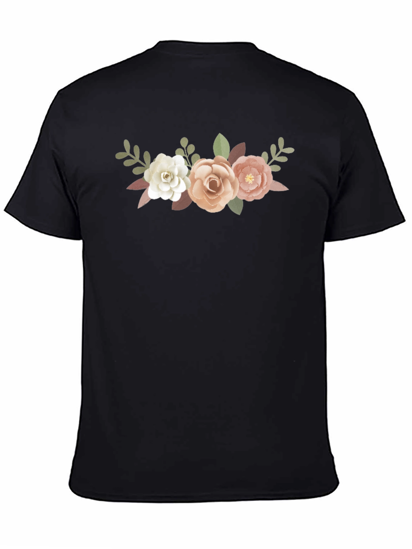 Floral Bouquet Graphic Tee - Black Cotton T-Shirt