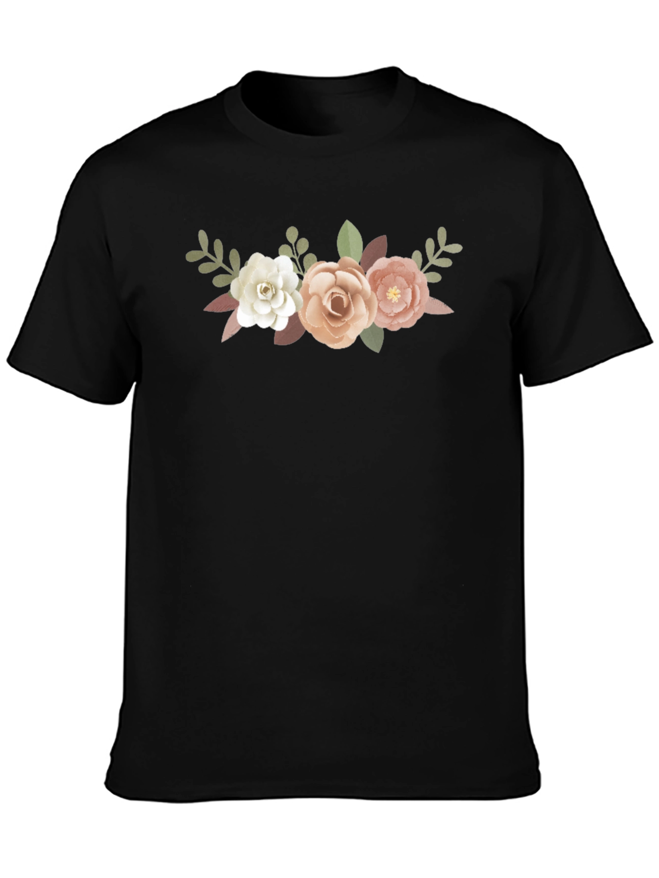 Floral Bouquet Graphic Tee - Black Cotton T-Shirt