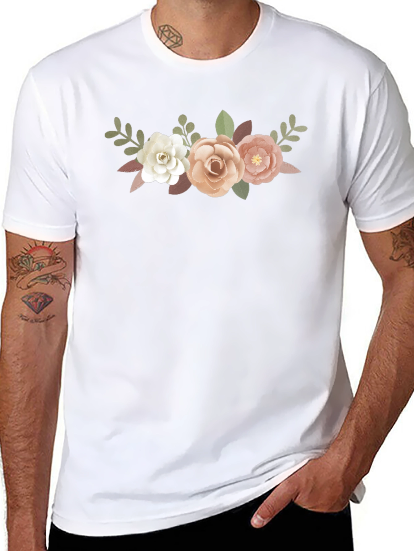 Floral Bouquet Graphic Tee - Black Cotton T-Shirt