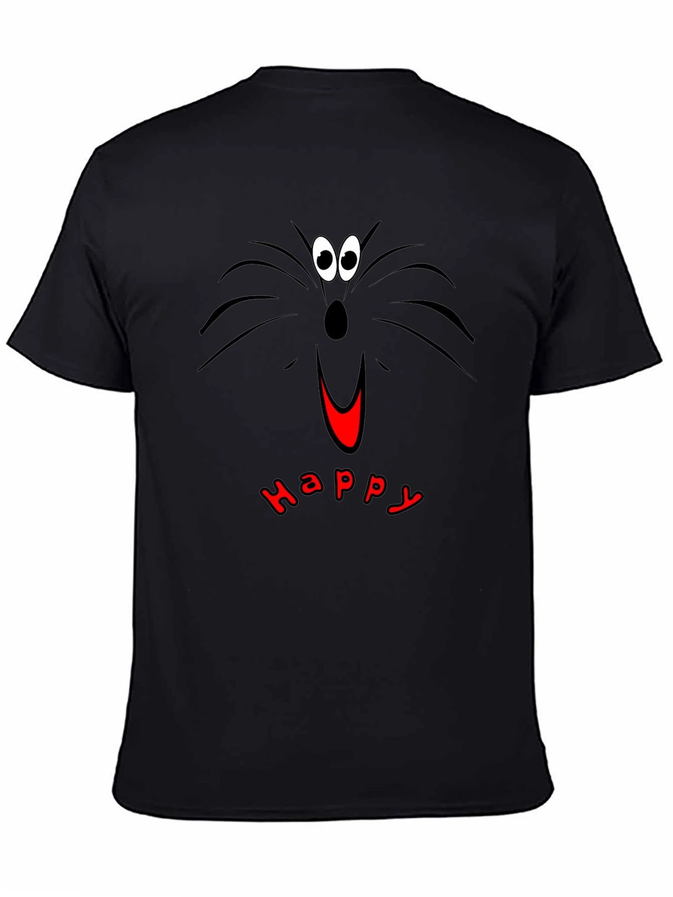 Happy Cat Face T-Shirt - Black