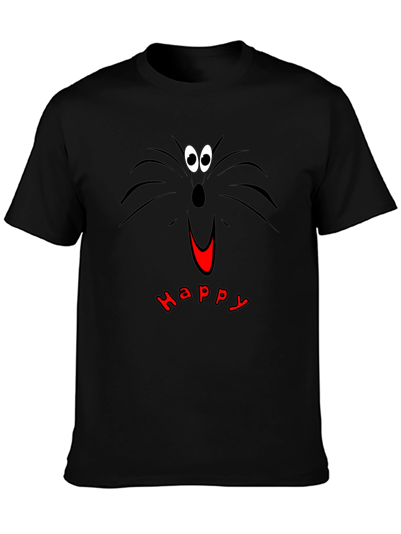 Happy Cat Face T-Shirt - Black