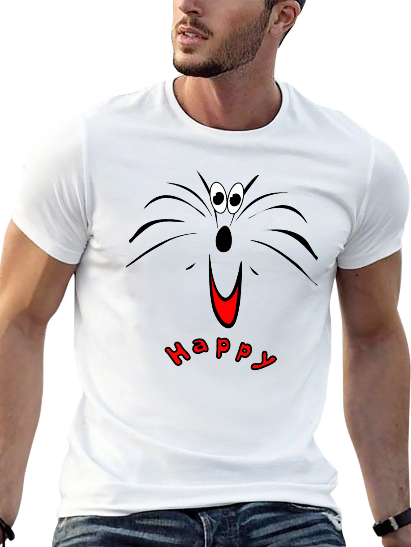 Happy Cat Face T-Shirt - Black