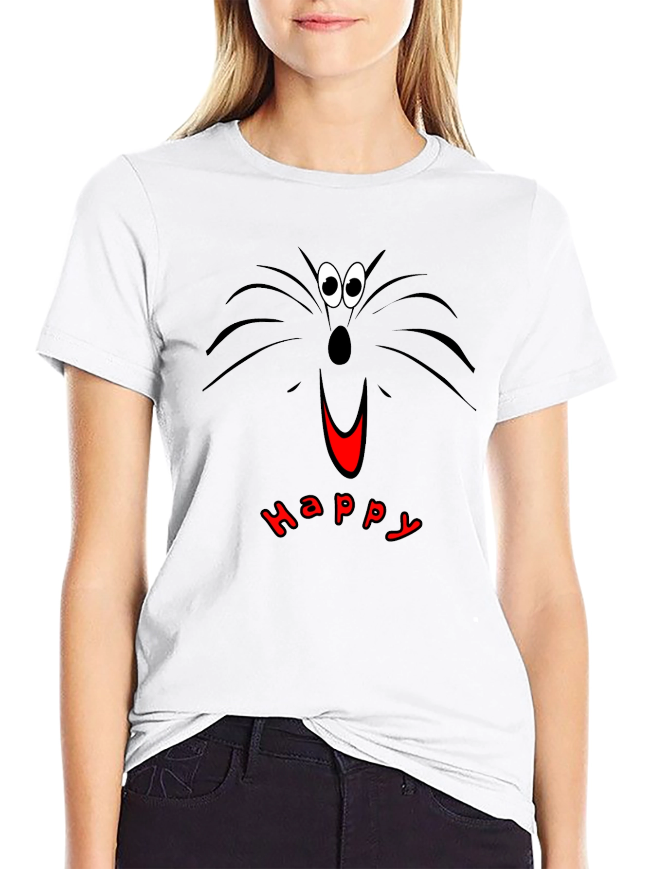 Happy Cat Face T-Shirt - Black