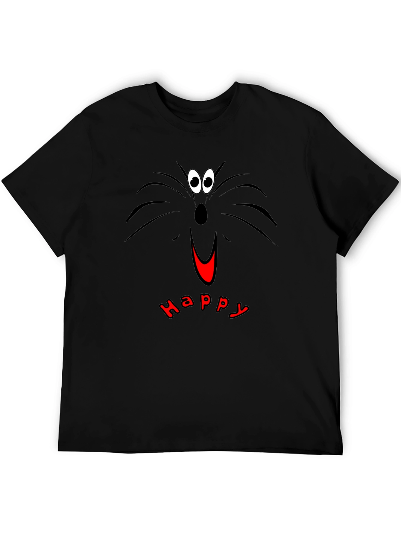Happy Cat Face T-Shirt - Black