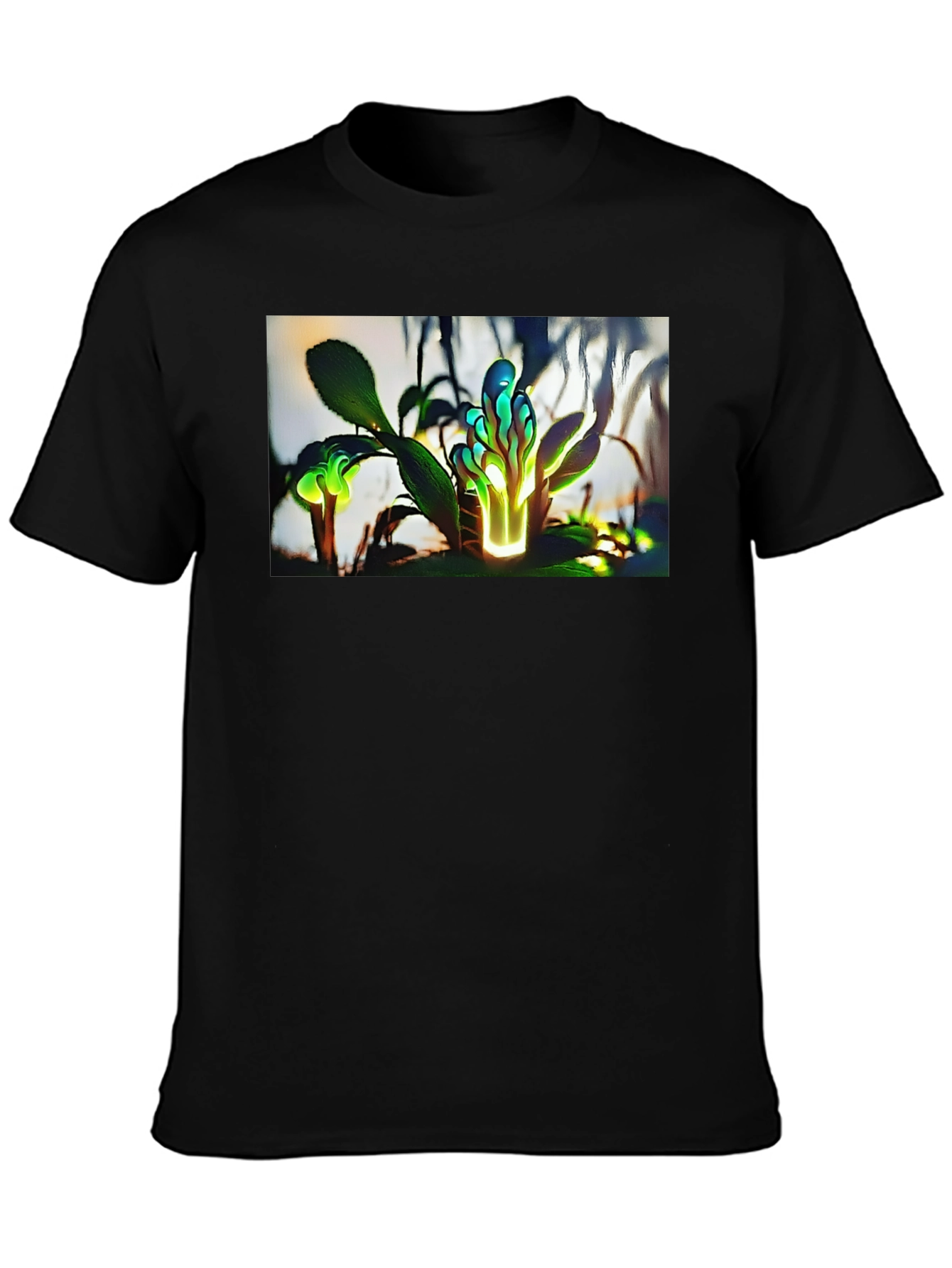 Glowing Flora Graphic Tee - Black Cotton