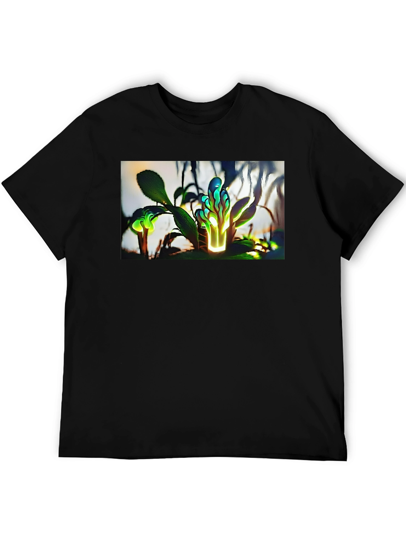 Glowing Flora Graphic Tee - Black Cotton