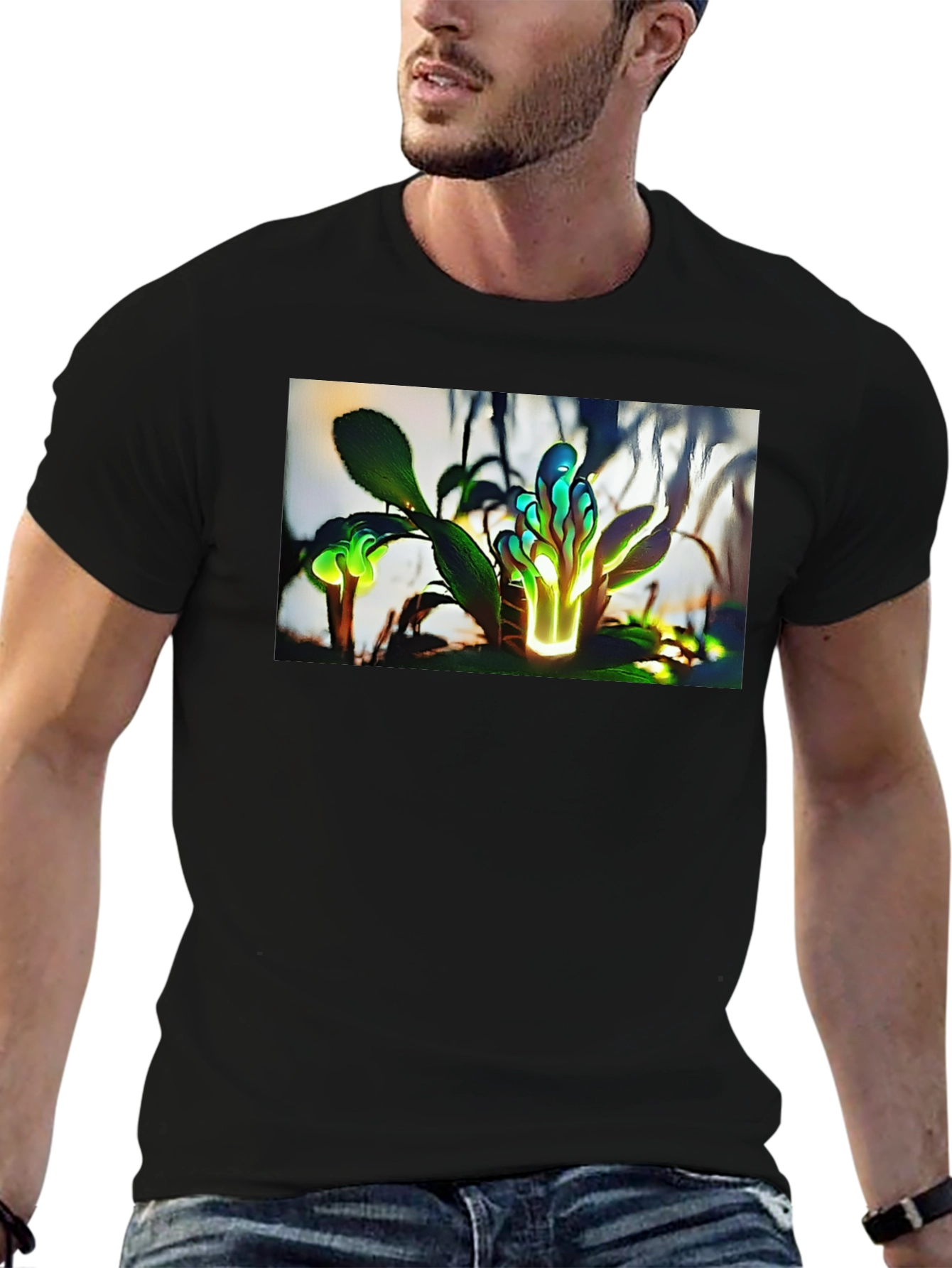 Glowing Flora Graphic Tee - Black Cotton