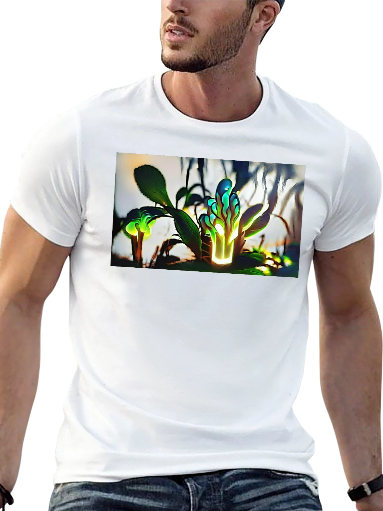 Glowing Flora Graphic Tee - Black Cotton