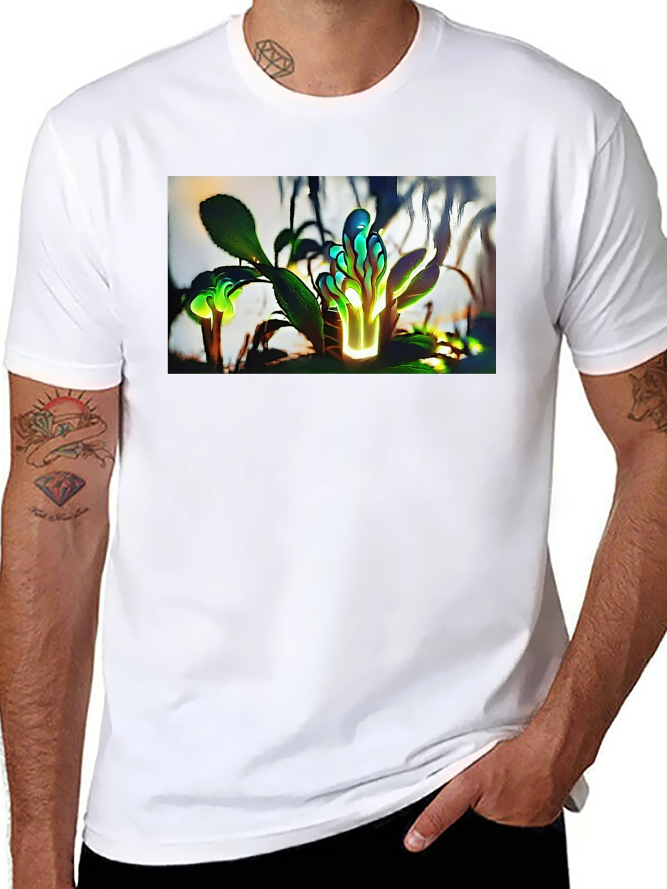 Glowing Flora Graphic Tee - Black Cotton