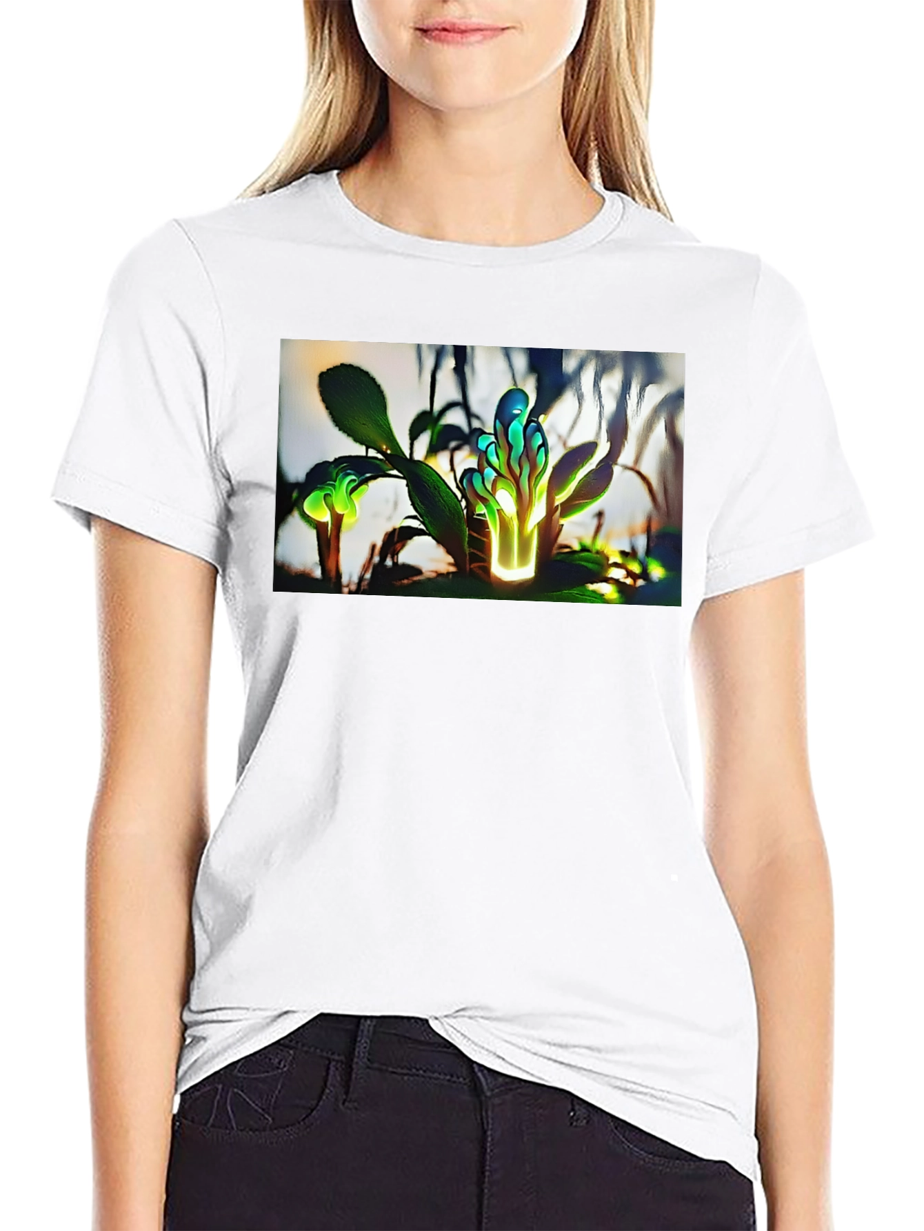 Glowing Flora Graphic Tee - Black Cotton