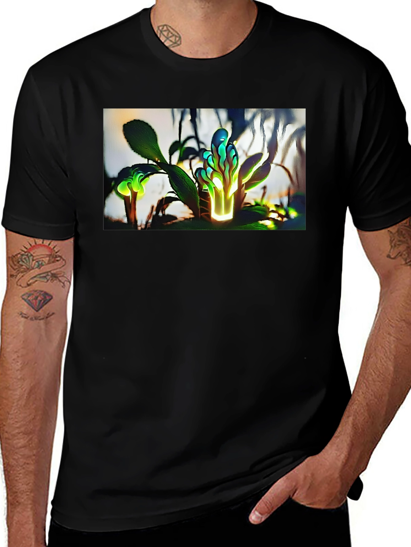 Glowing Flora Graphic Tee - Black Cotton
