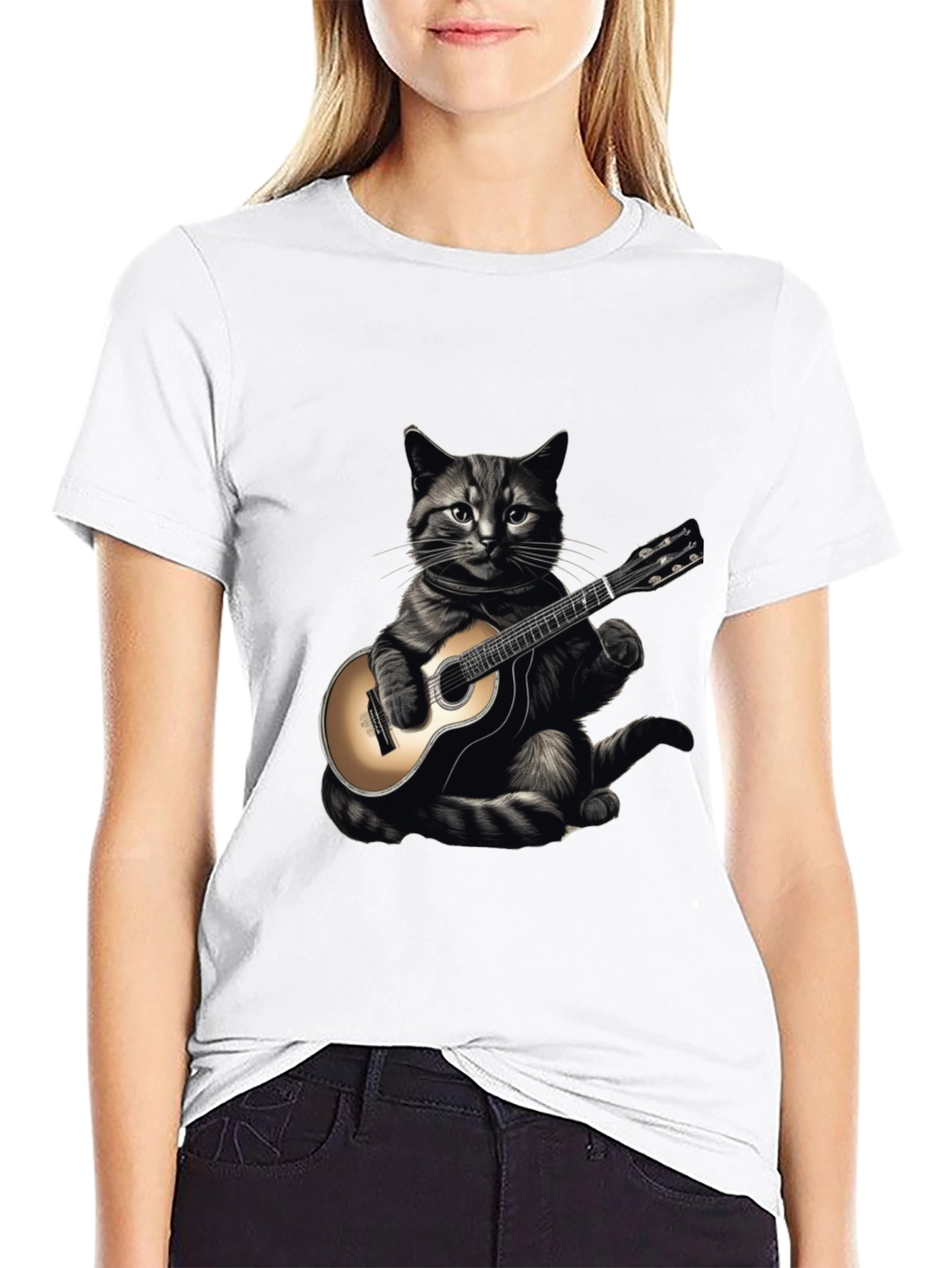 Cool Cat Guitar Player Graphic T-Shirt