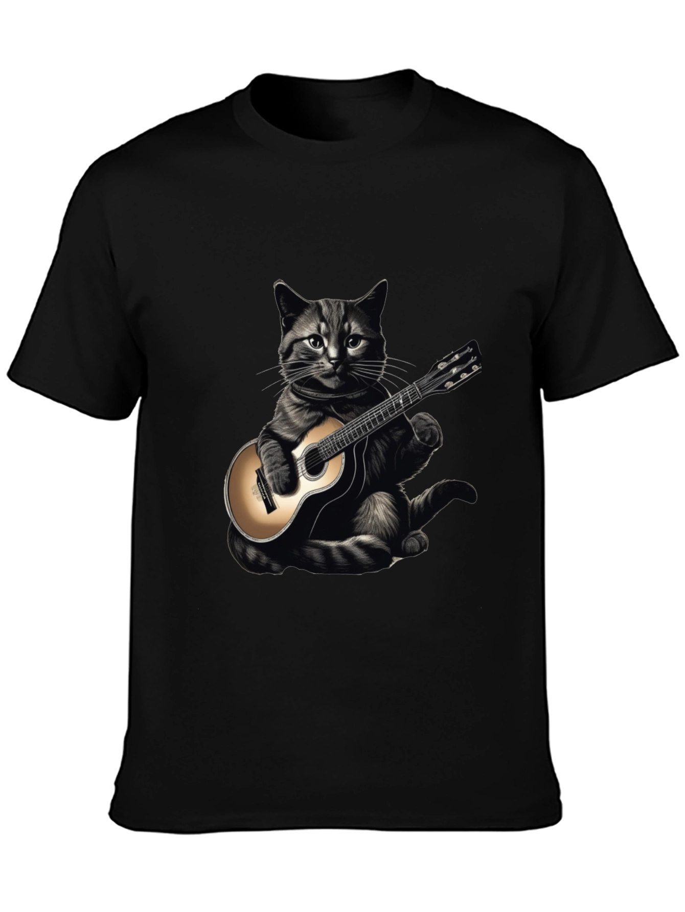 Cool Cat Guitar Player Graphic T-Shirt