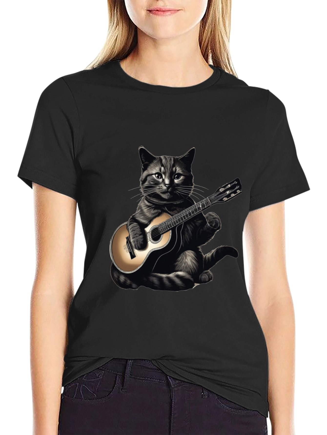 Cool Cat Guitar Player Graphic T-Shirt