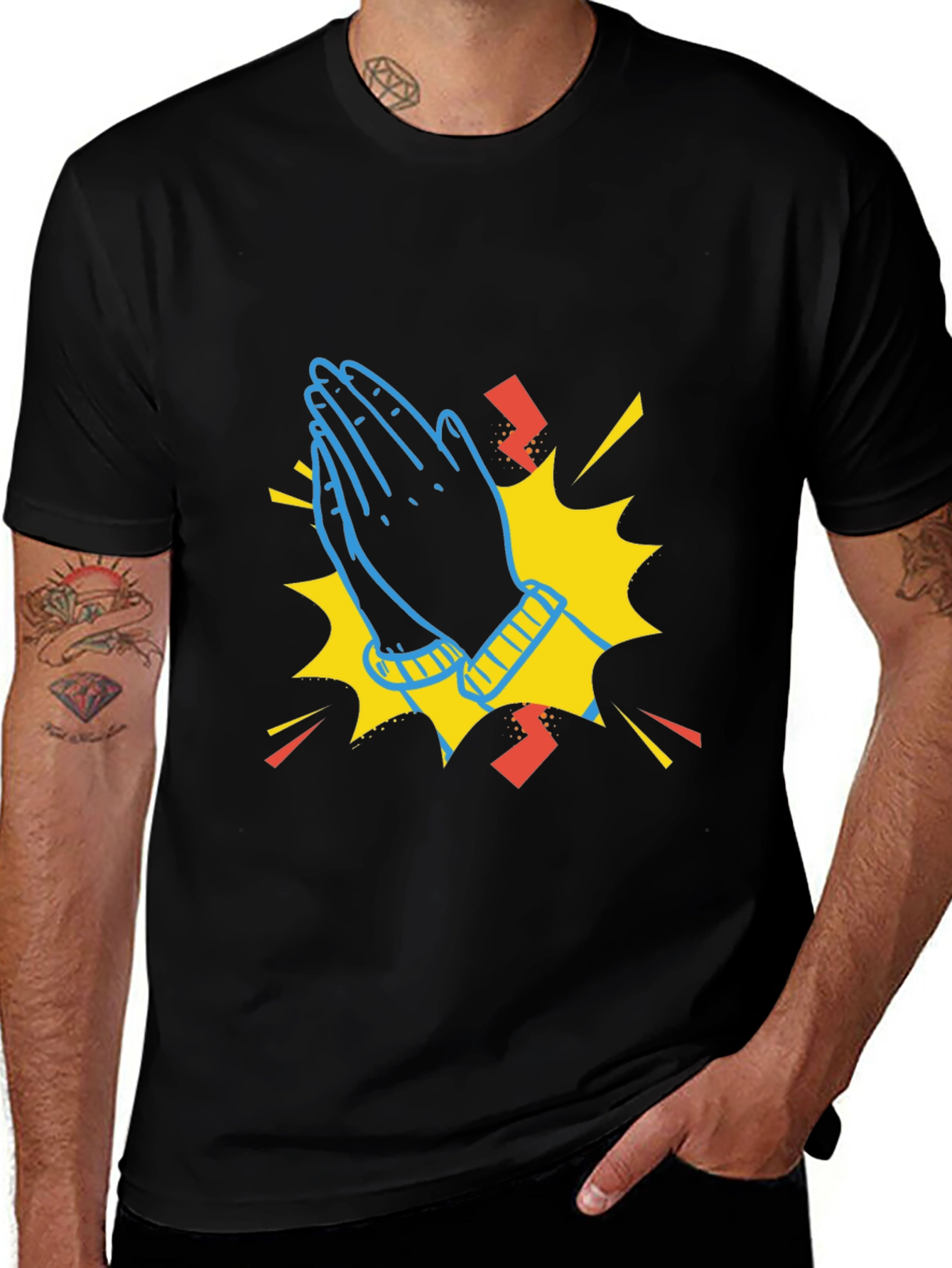 Praying Hands Graphic Black T-Shirt