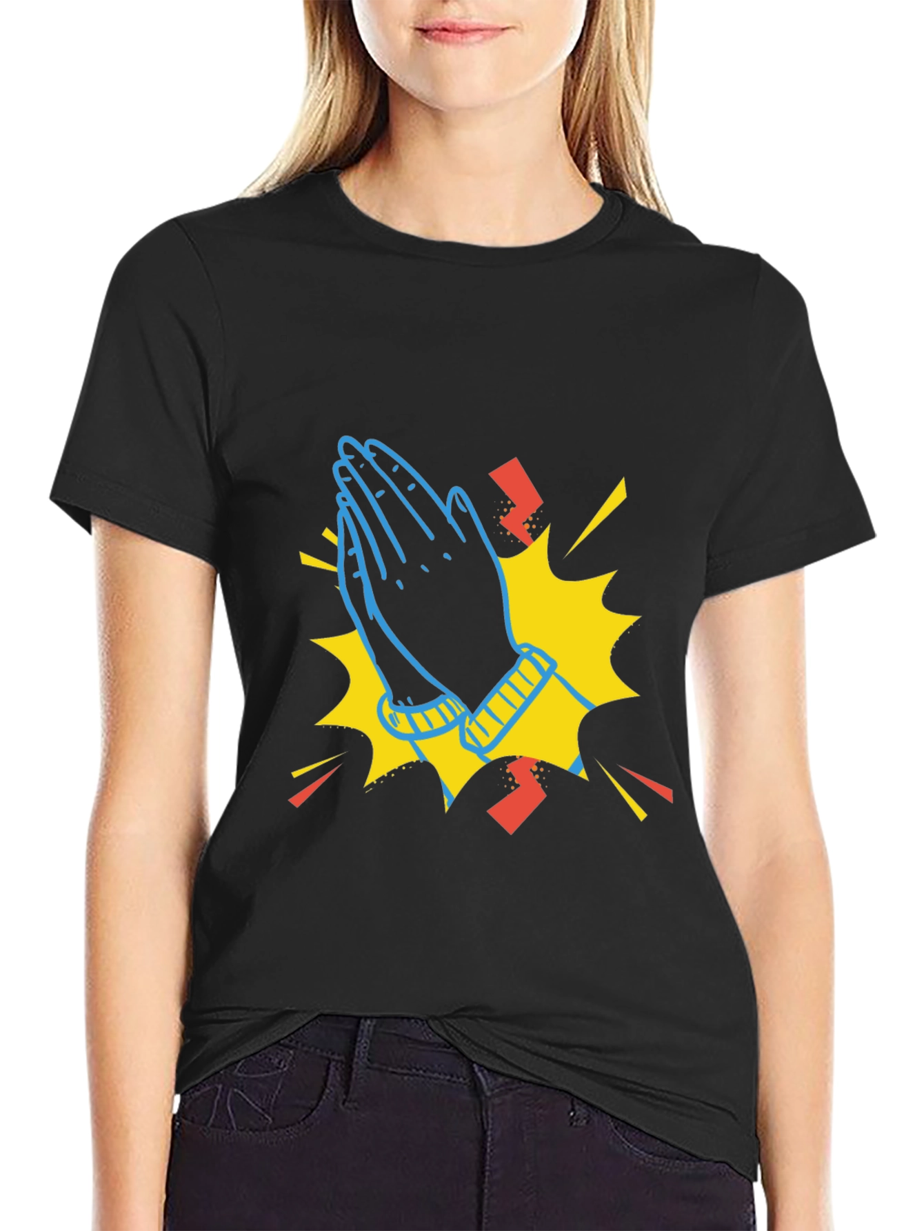 Praying Hands Graphic Black T-Shirt