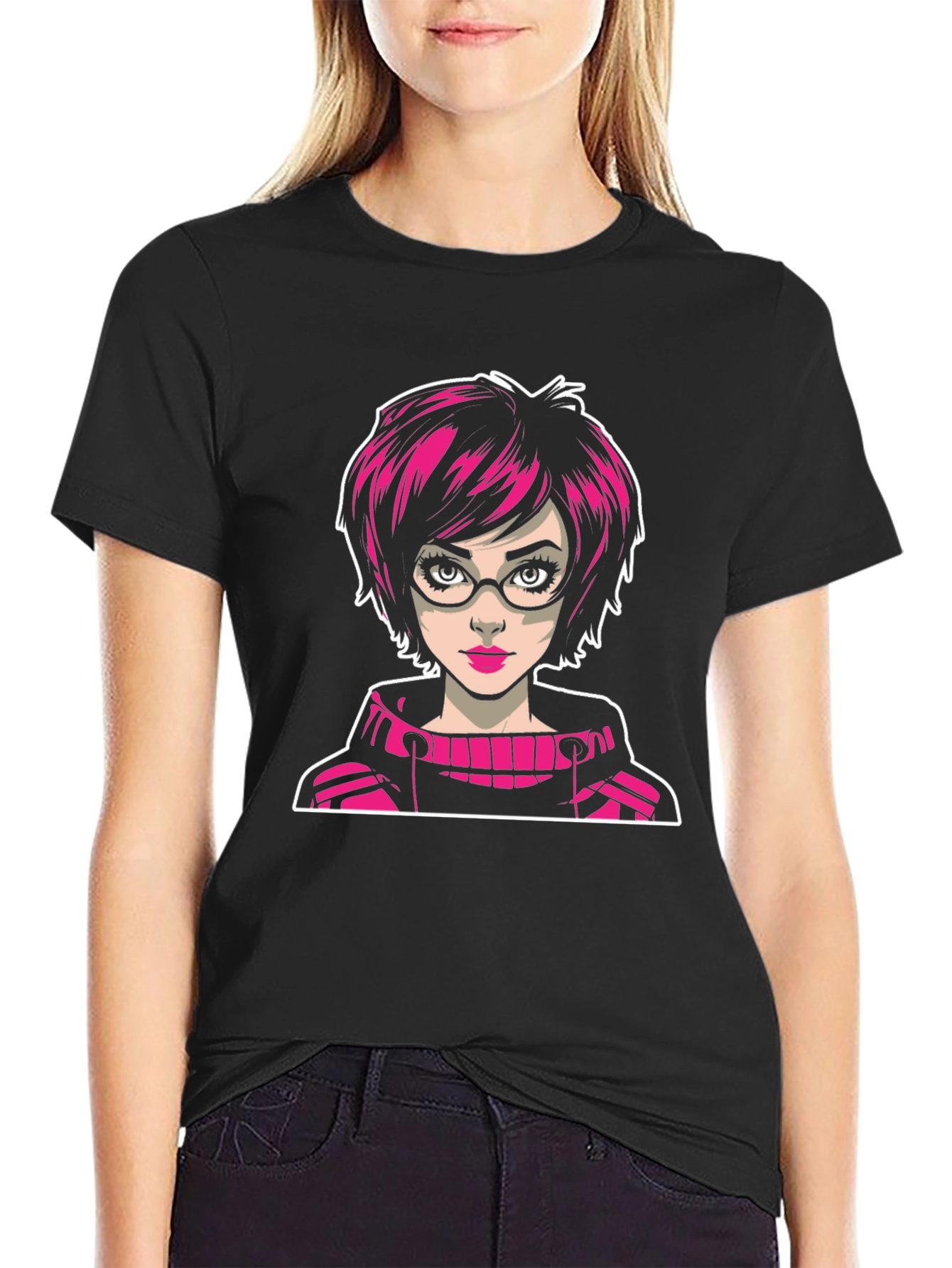 Funky Girl Cartoon Black T-Shirt