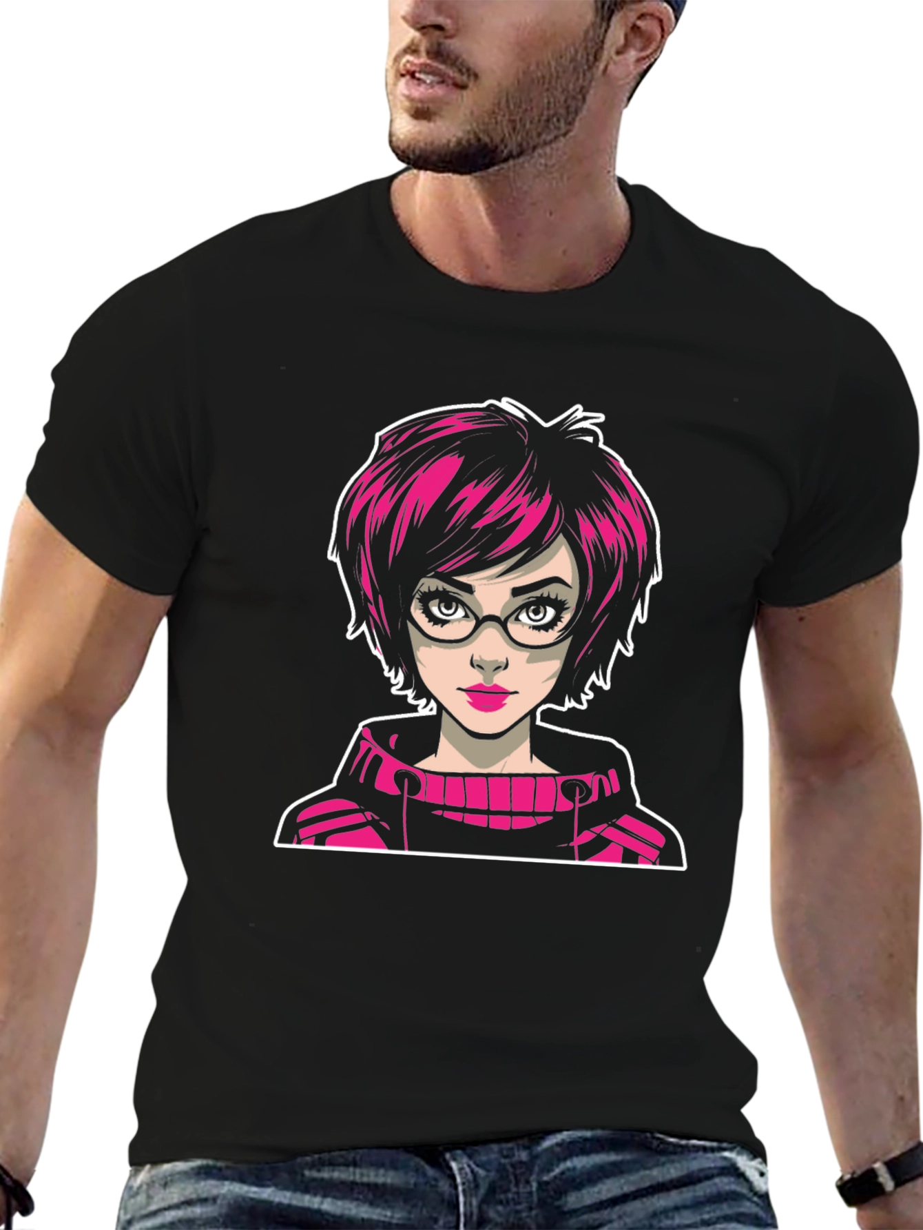 Funky Girl Cartoon Black T-Shirt