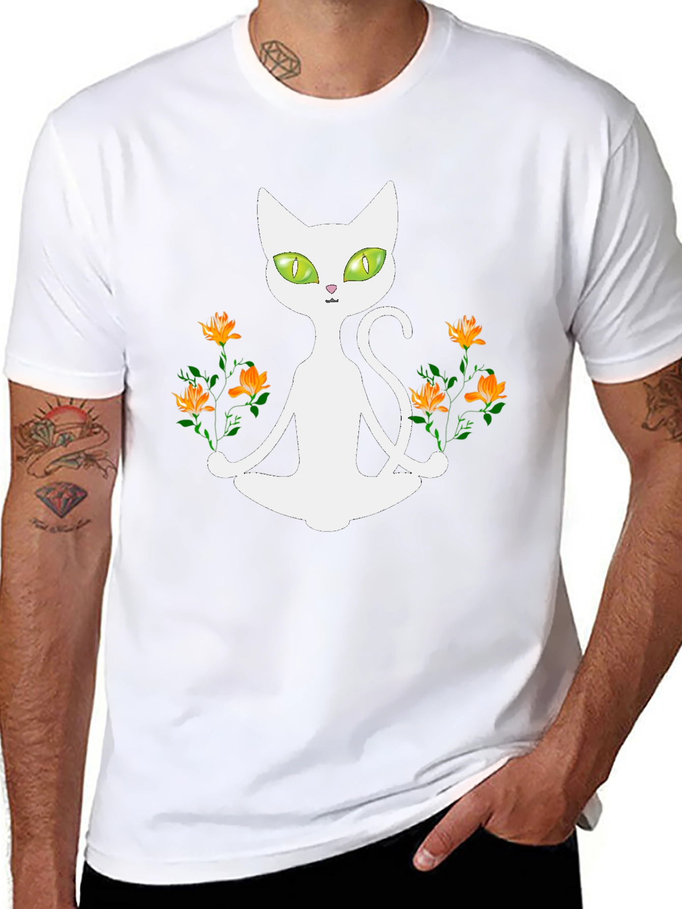 Yoga Cat T-Shirt - Meditating Feline with Flowers