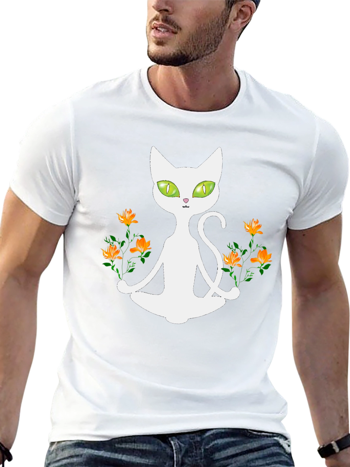Yoga Cat T-Shirt - Meditating Feline with Flowers