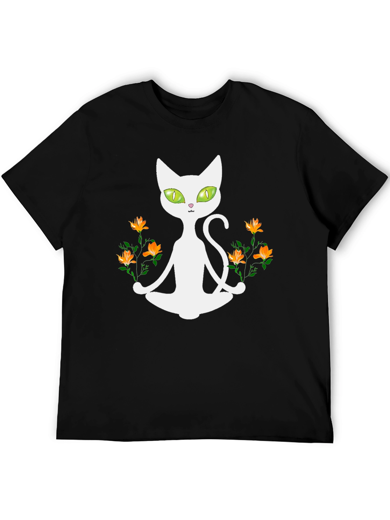 Yoga Cat T-Shirt - Meditating Feline with Flowers