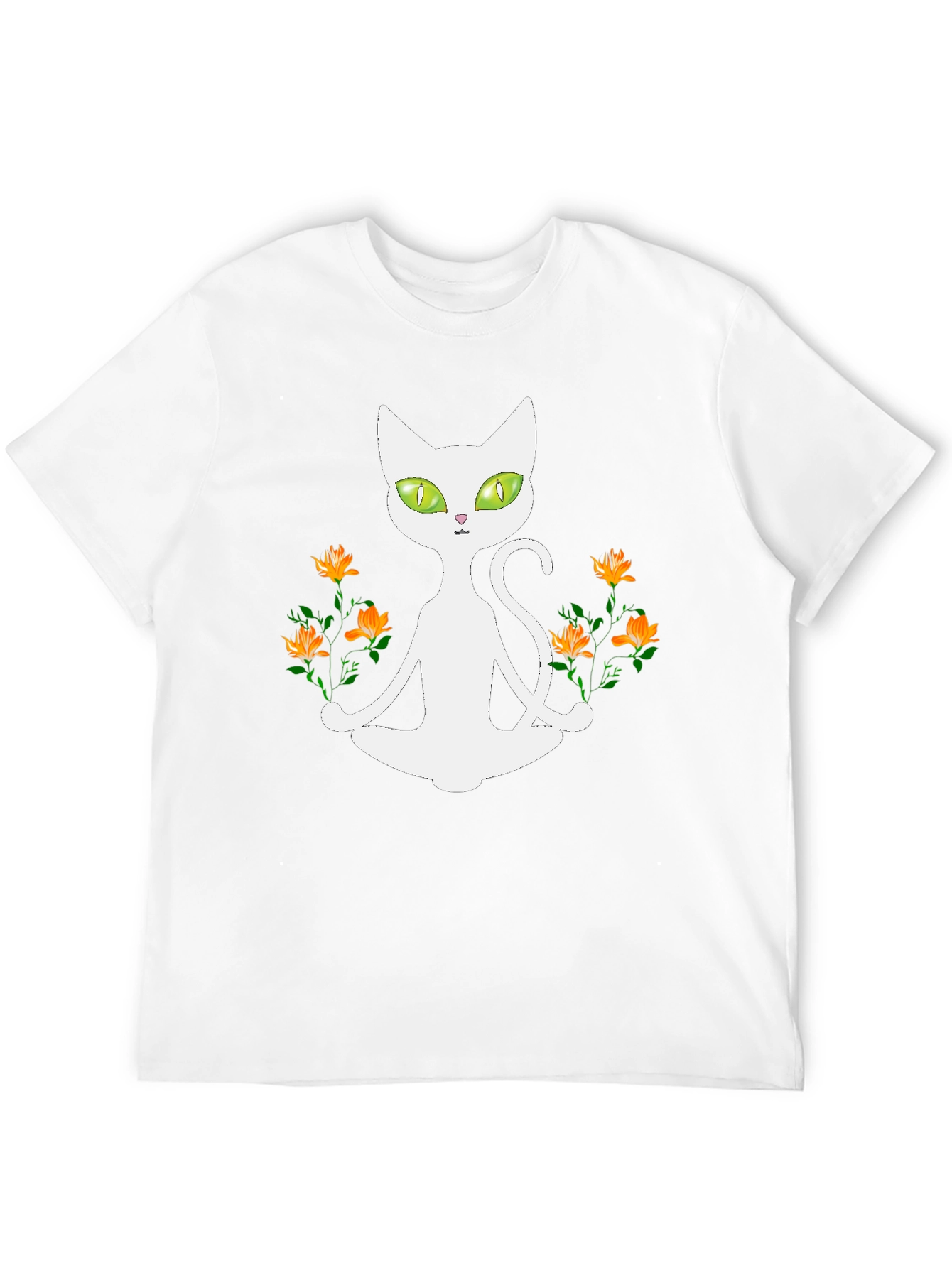 Yoga Cat T-Shirt - Meditating Feline with Flowers
