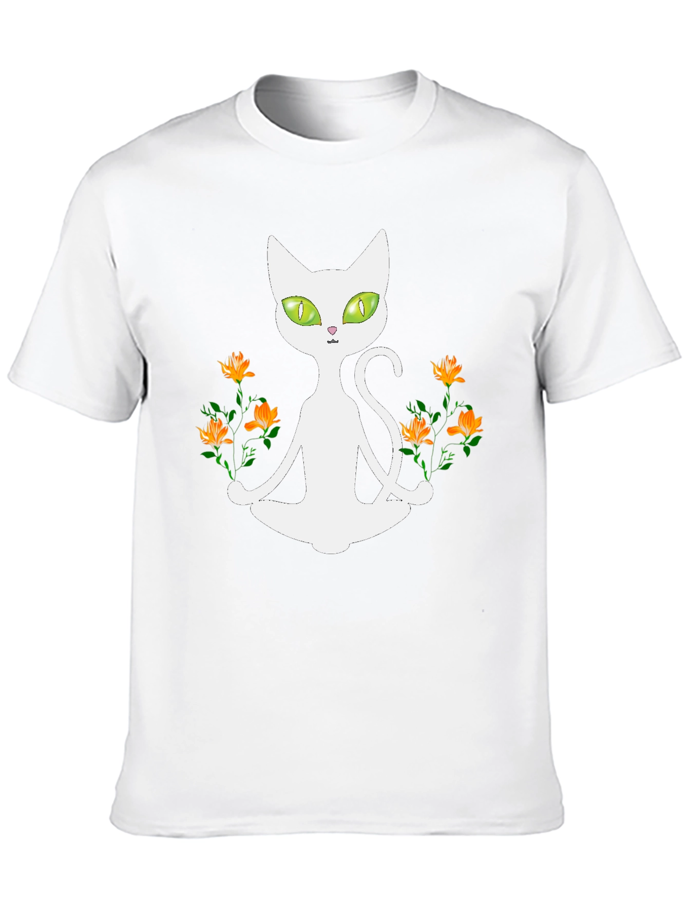 Yoga Cat T-Shirt - Meditating Feline with Flowers