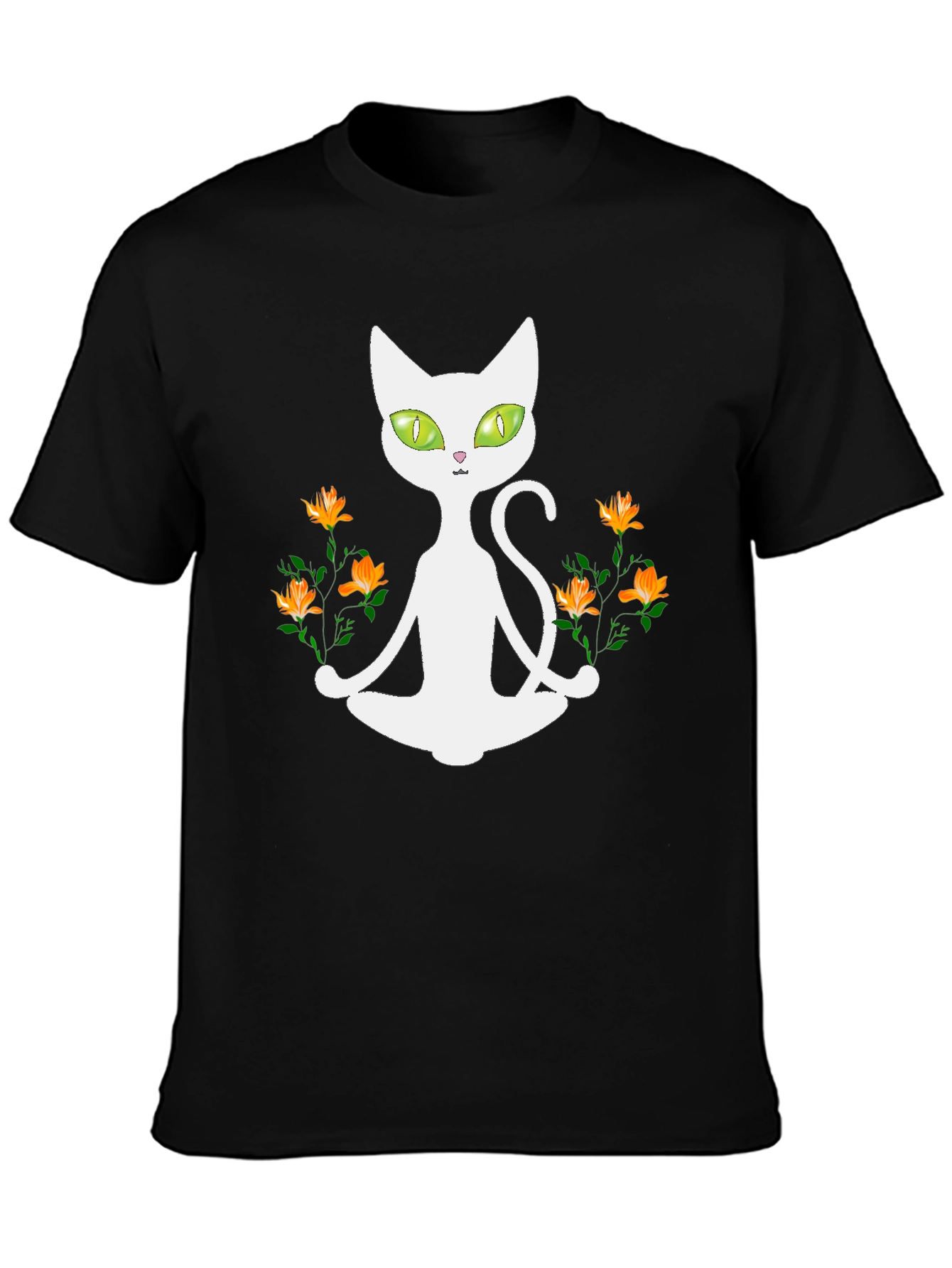Yoga Cat T-Shirt - Meditating Feline with Flowers