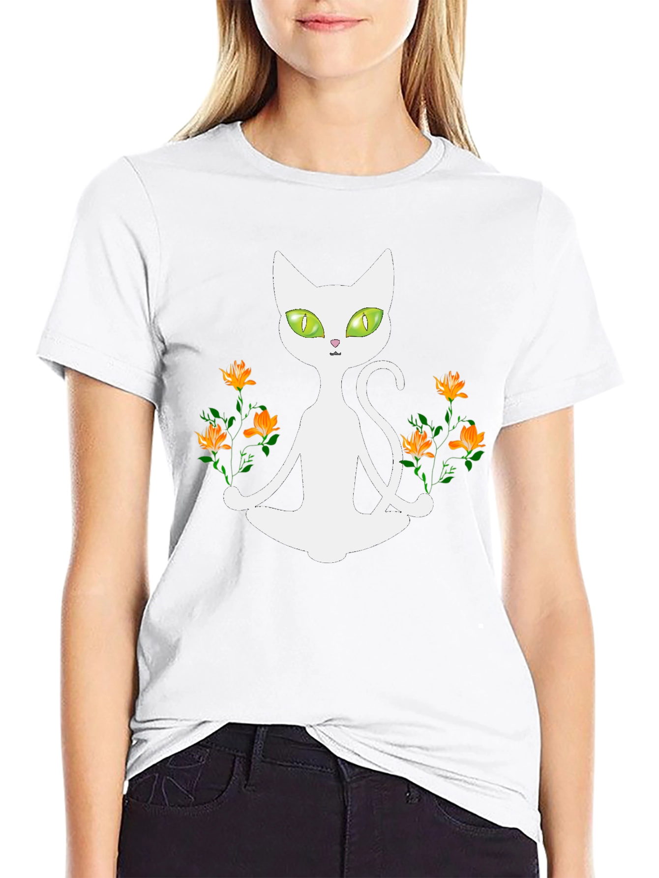 Yoga Cat T-Shirt - Meditating Feline with Flowers