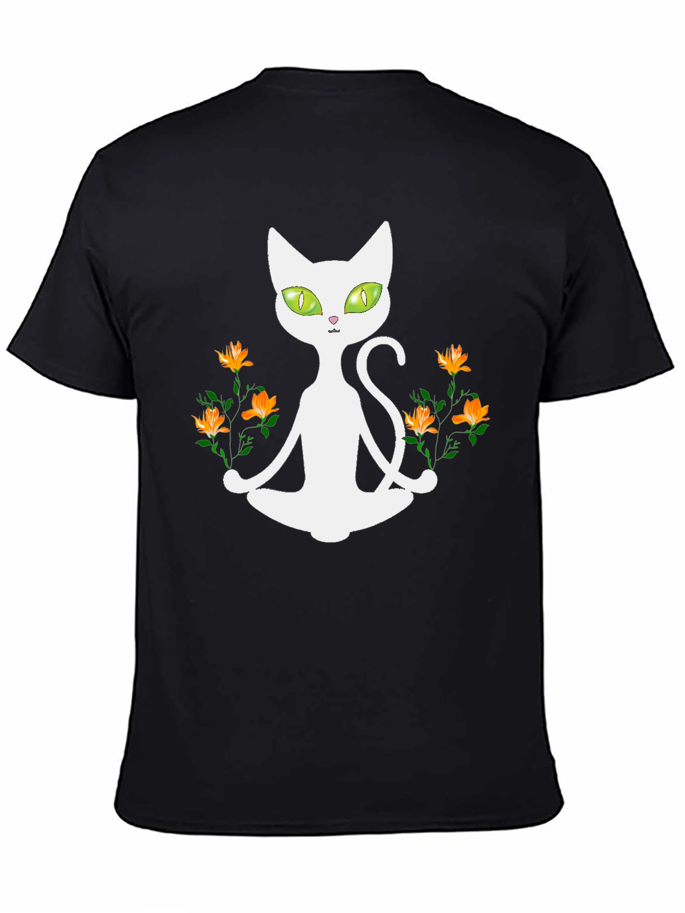 Yoga Cat T-Shirt - Meditating Feline with Flowers