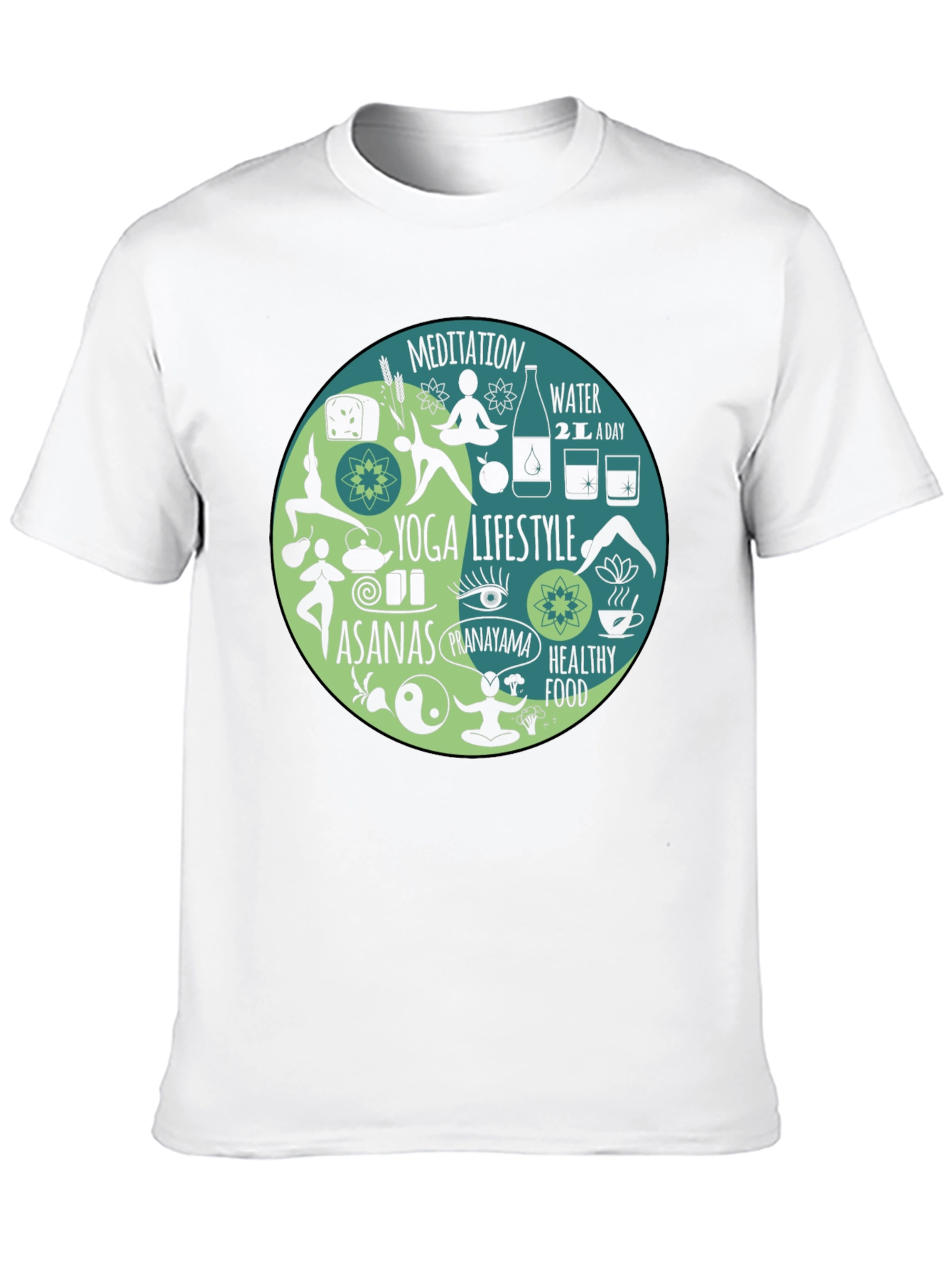 Yoga Lifestyle T-Shirt - Meditation Asanas Healthy Food