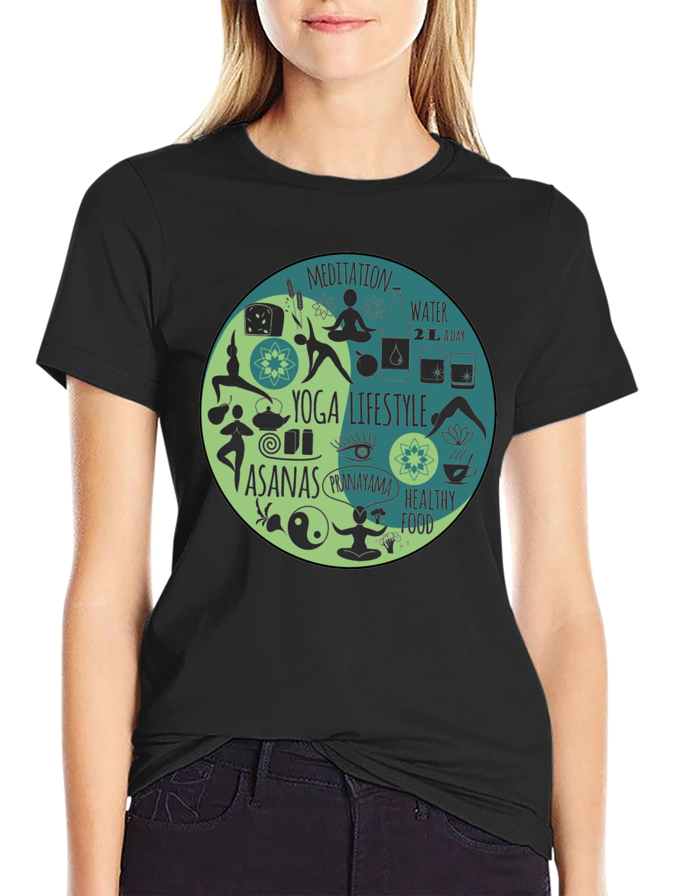 Yoga Lifestyle T-Shirt - Meditation Asanas Healthy Food