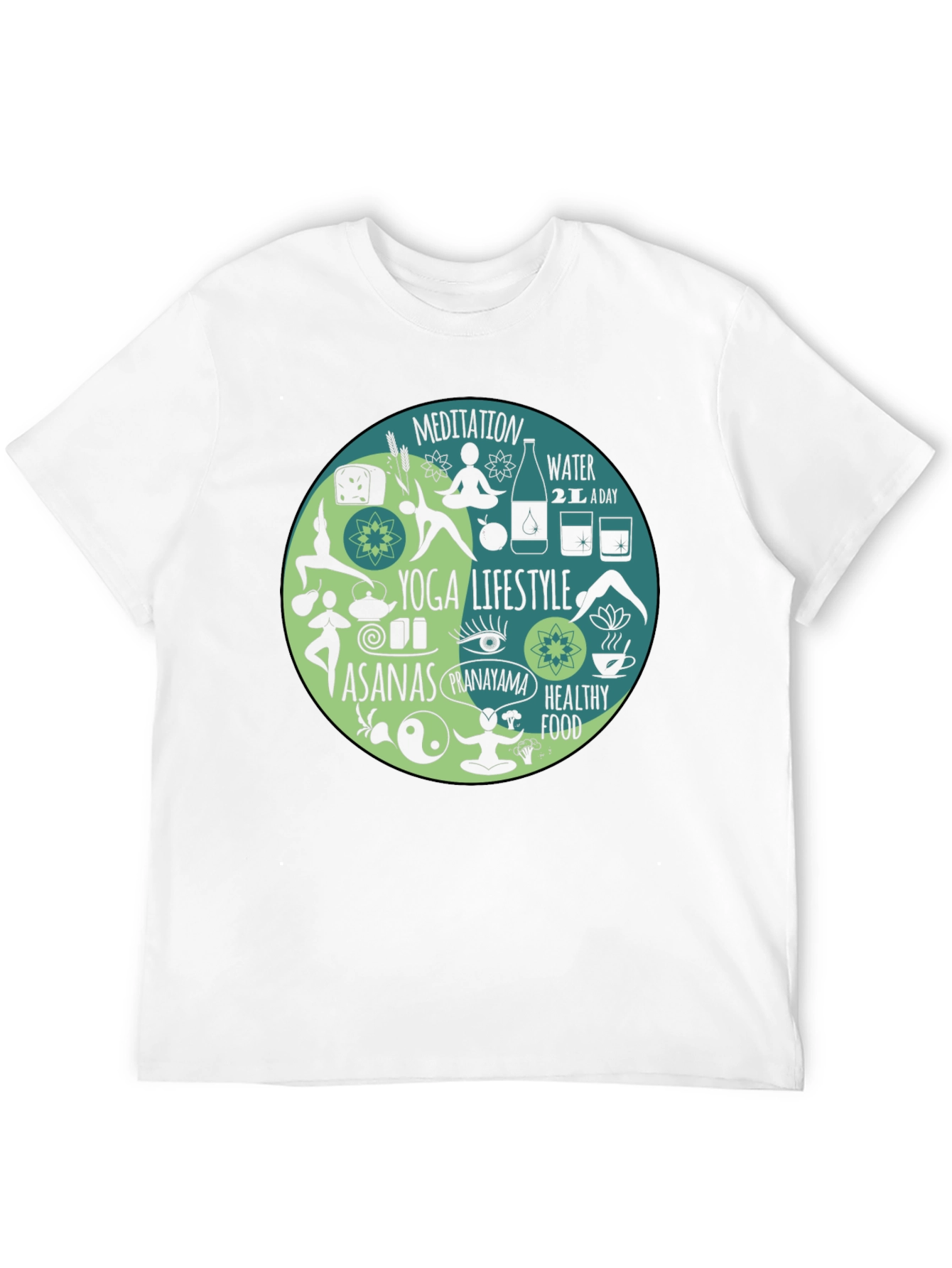 Yoga Lifestyle T-Shirt - Meditation Asanas Healthy Food