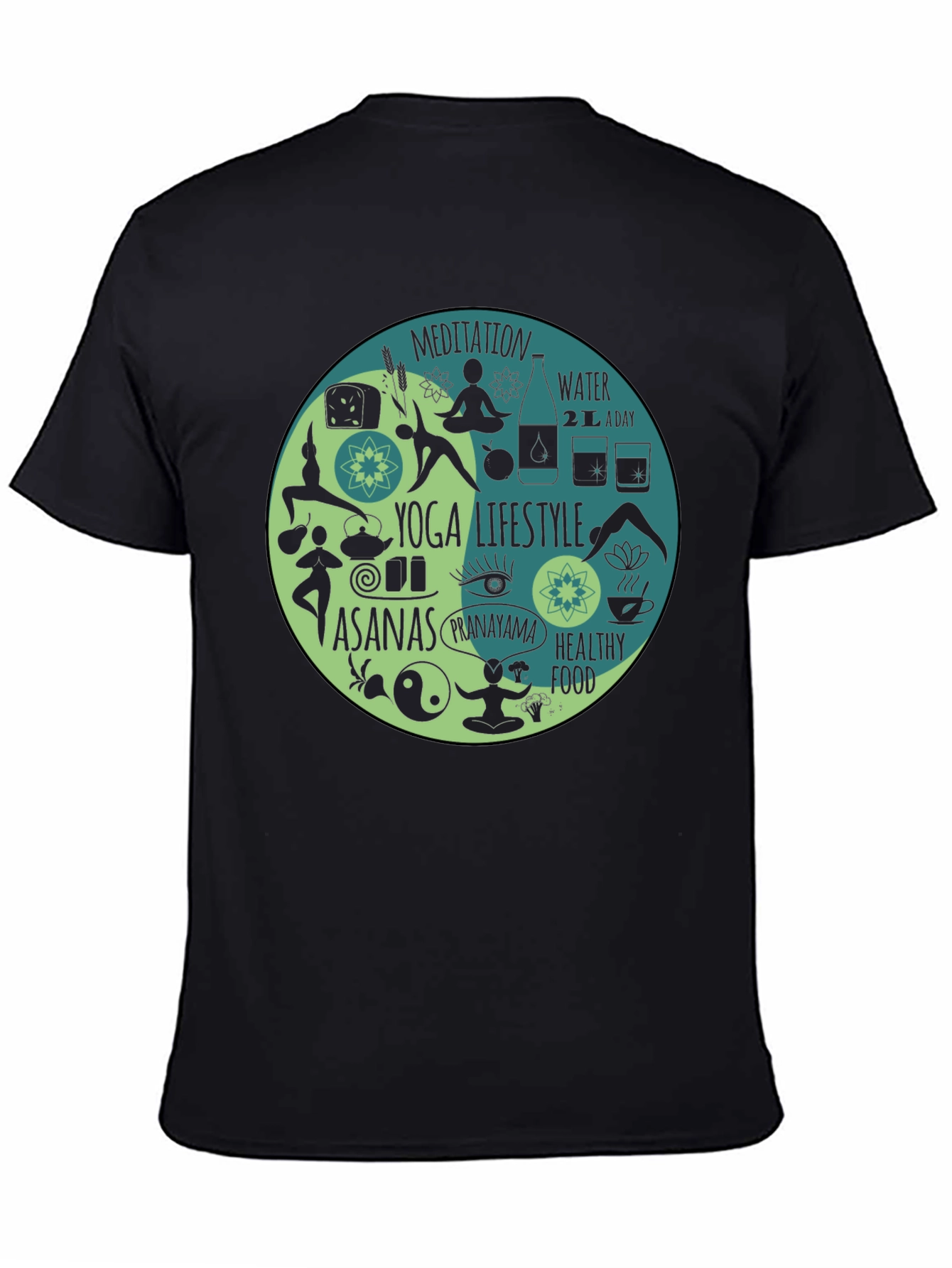 Yoga Lifestyle T-Shirt - Meditation Asanas Healthy Food